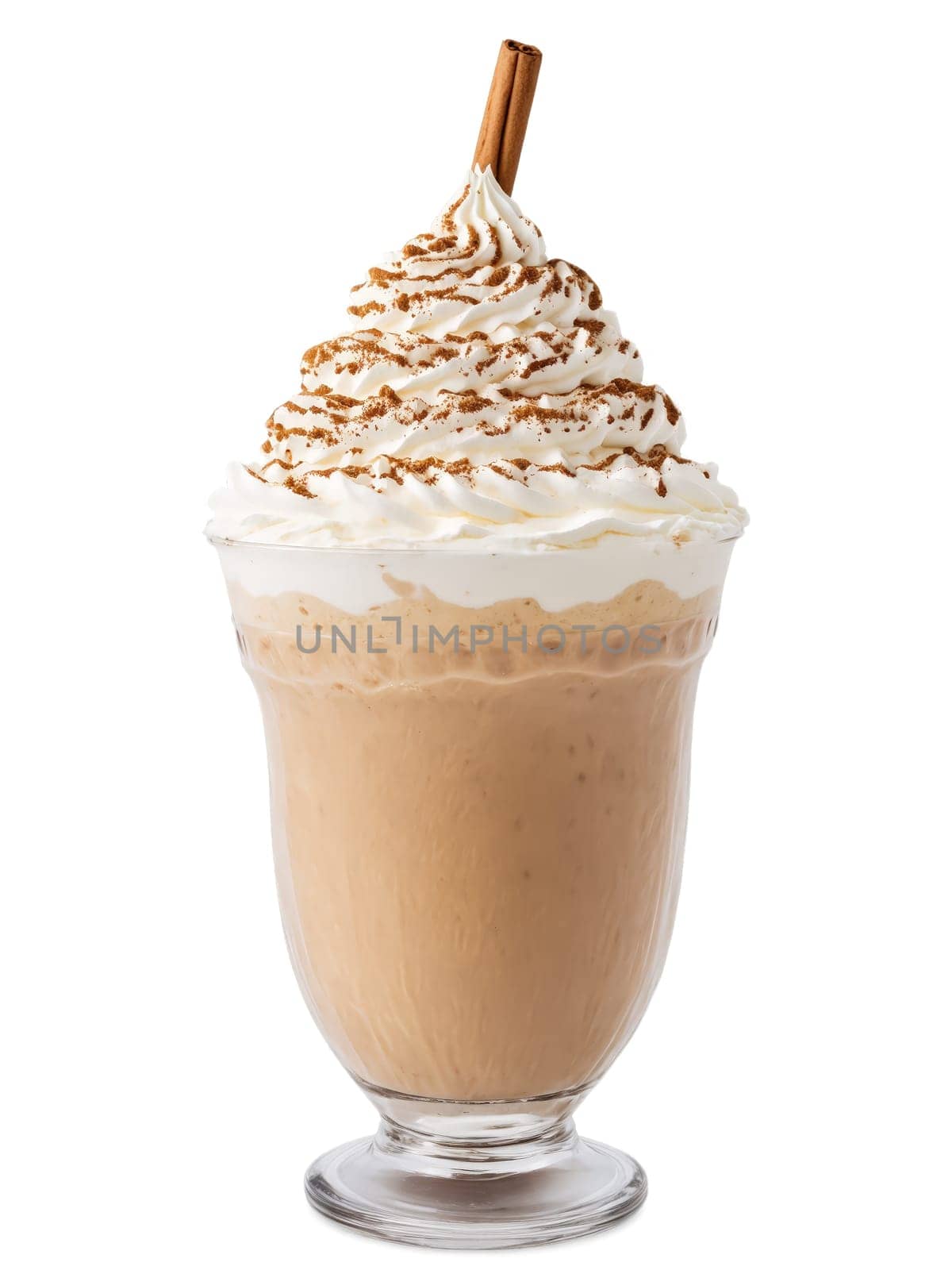 Kenyan Chai Latte Frappuccino Float Tall glass with ice cream and the chai latte frappuccino. Drink isolated on transparent background.
