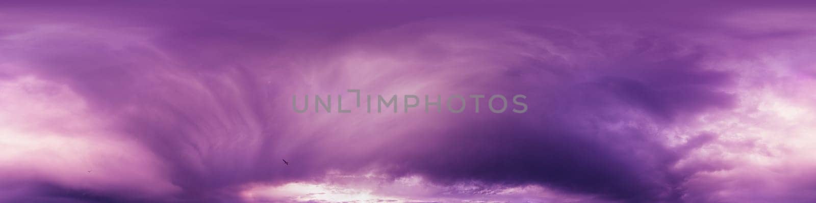 Dark moody rain clouds in dramatic overcast sky. Seamless 360 HDR spherical panorama. Full zenith or sky dome in 3D environment, sky replacement for aerial drone panoramas. Climate and weather change
