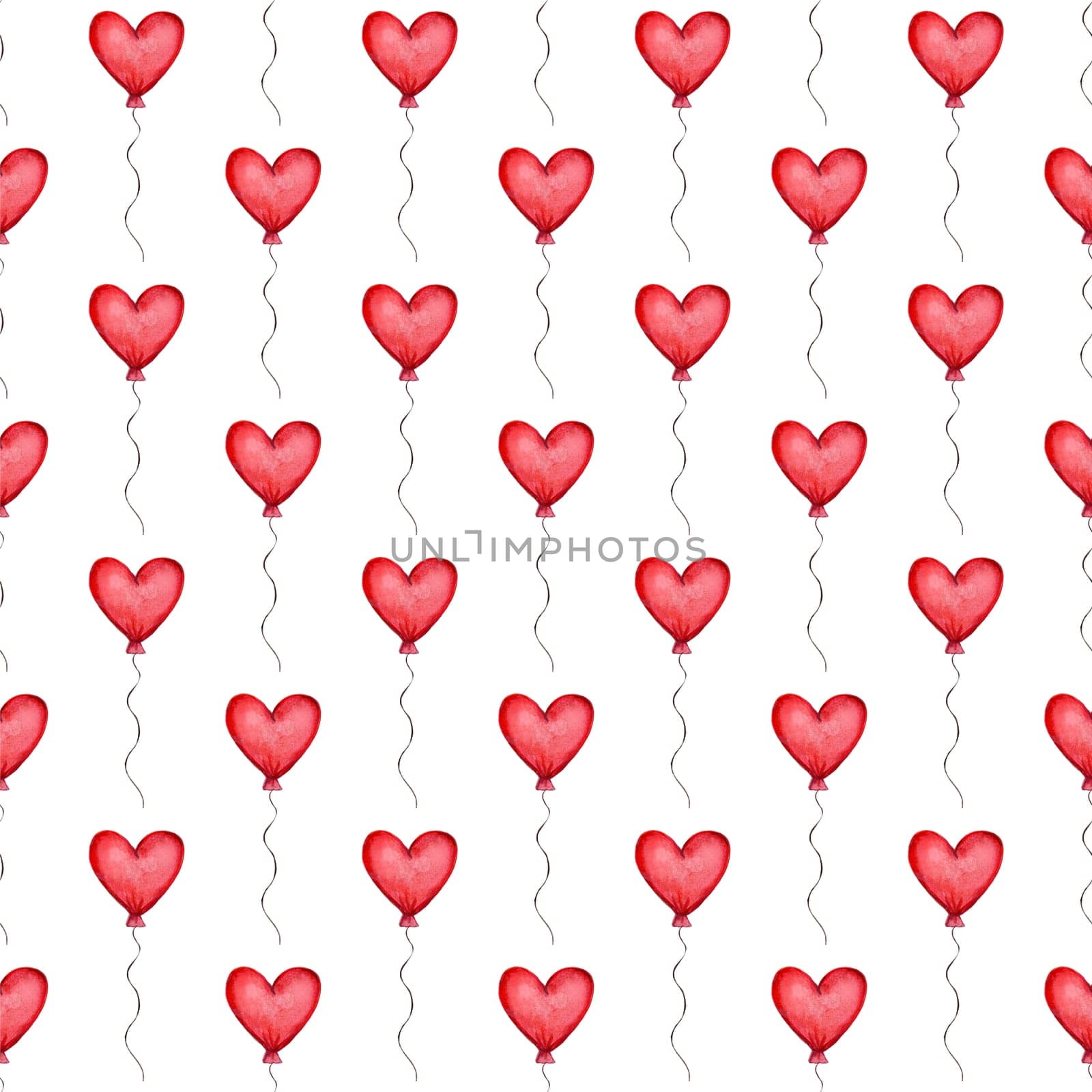 Seamless pattern with red heart shaped balloons. Valentines Day Pattern.