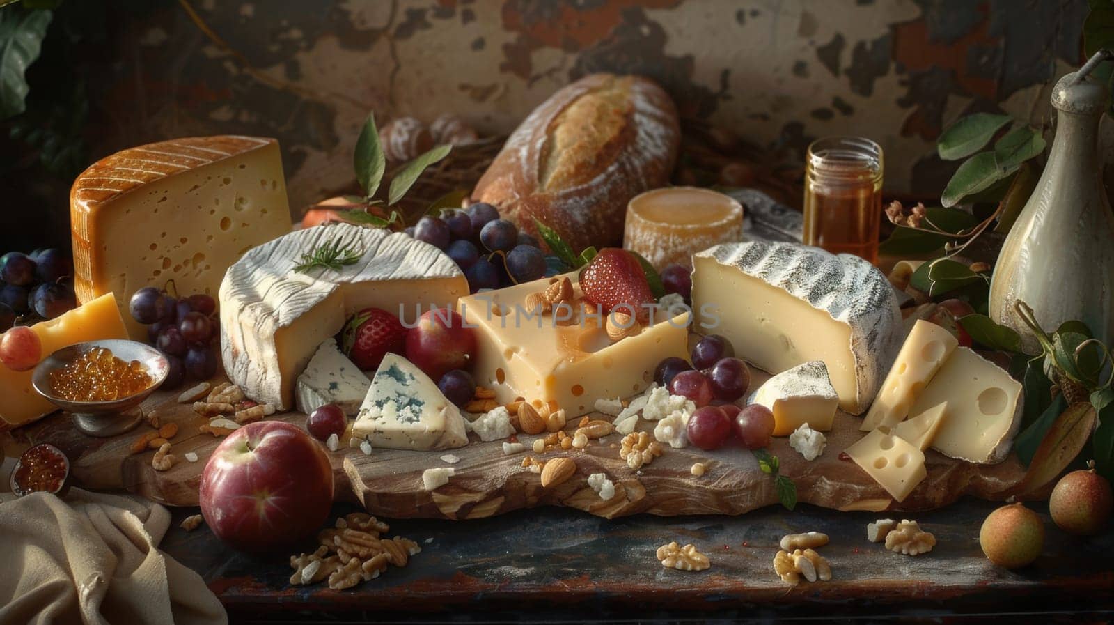 Cheese board featuring a variety of artisan cheeses