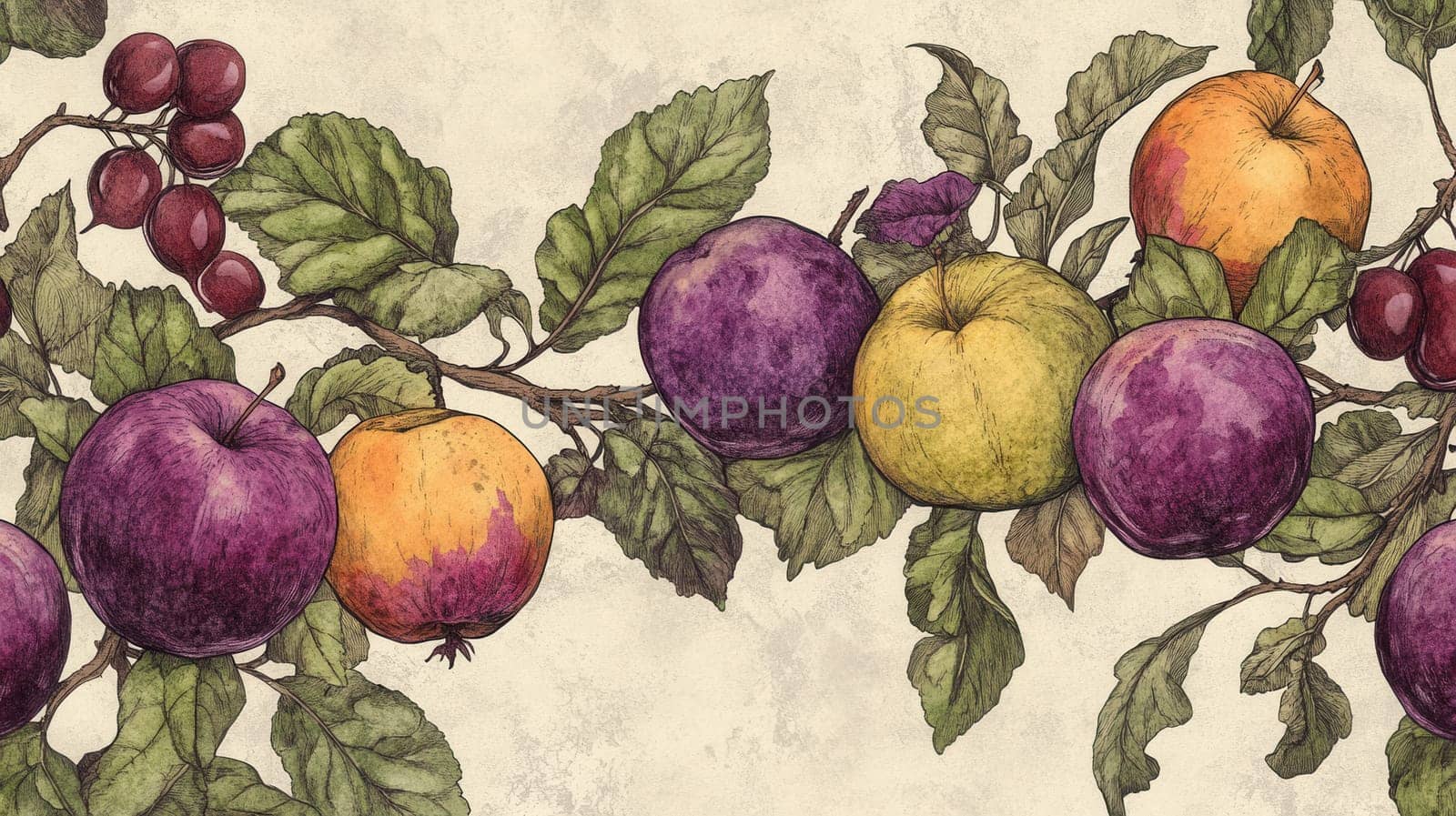 Detailed fruits watercolor illustration on light