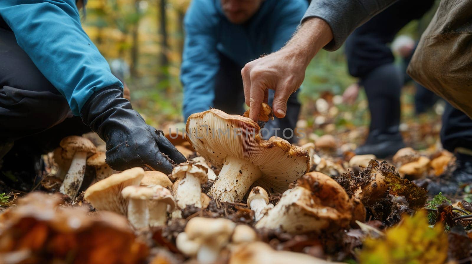 Wild mushroom foraging in the forest