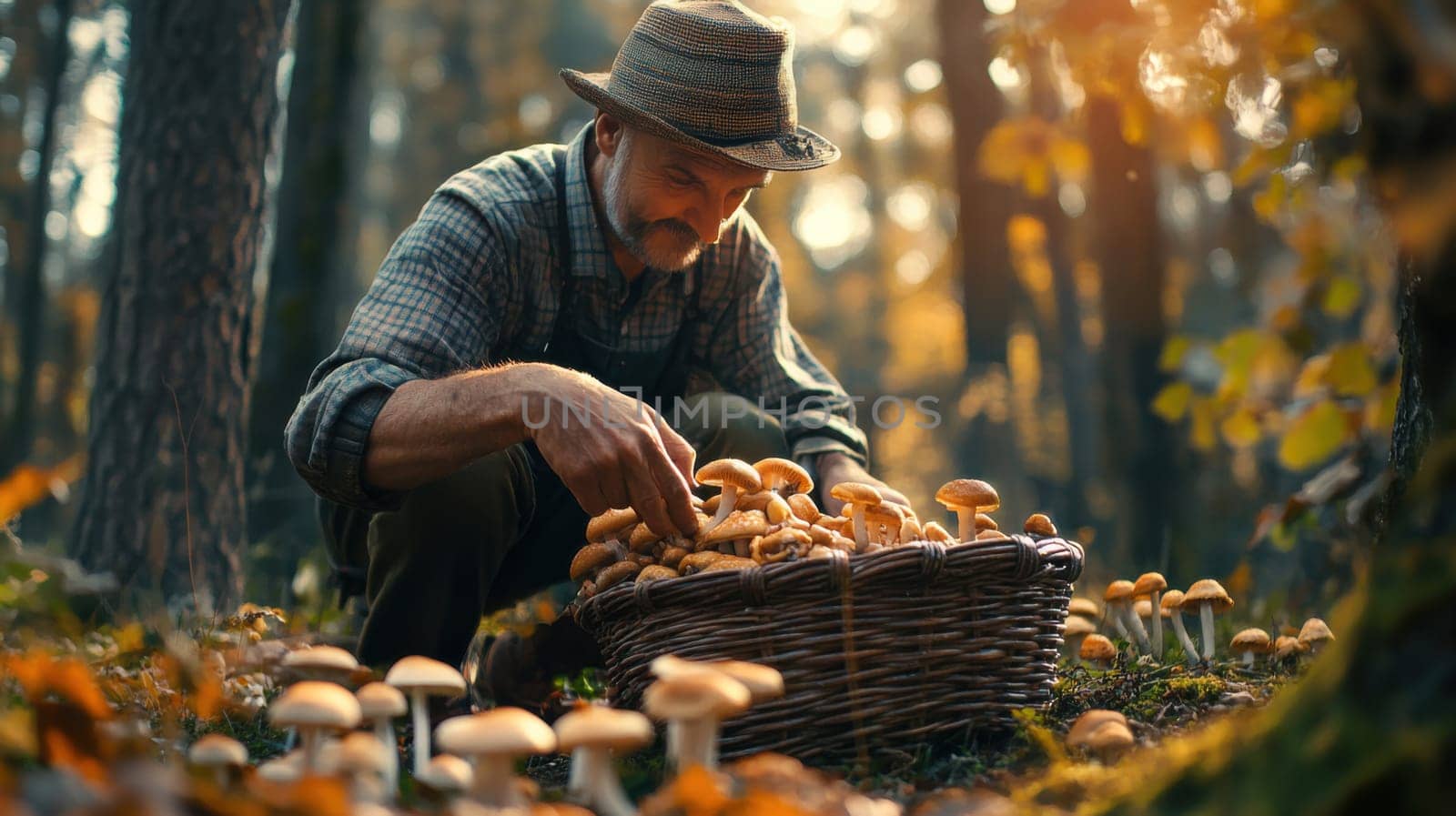A person is carefully picking fresh mushrooms