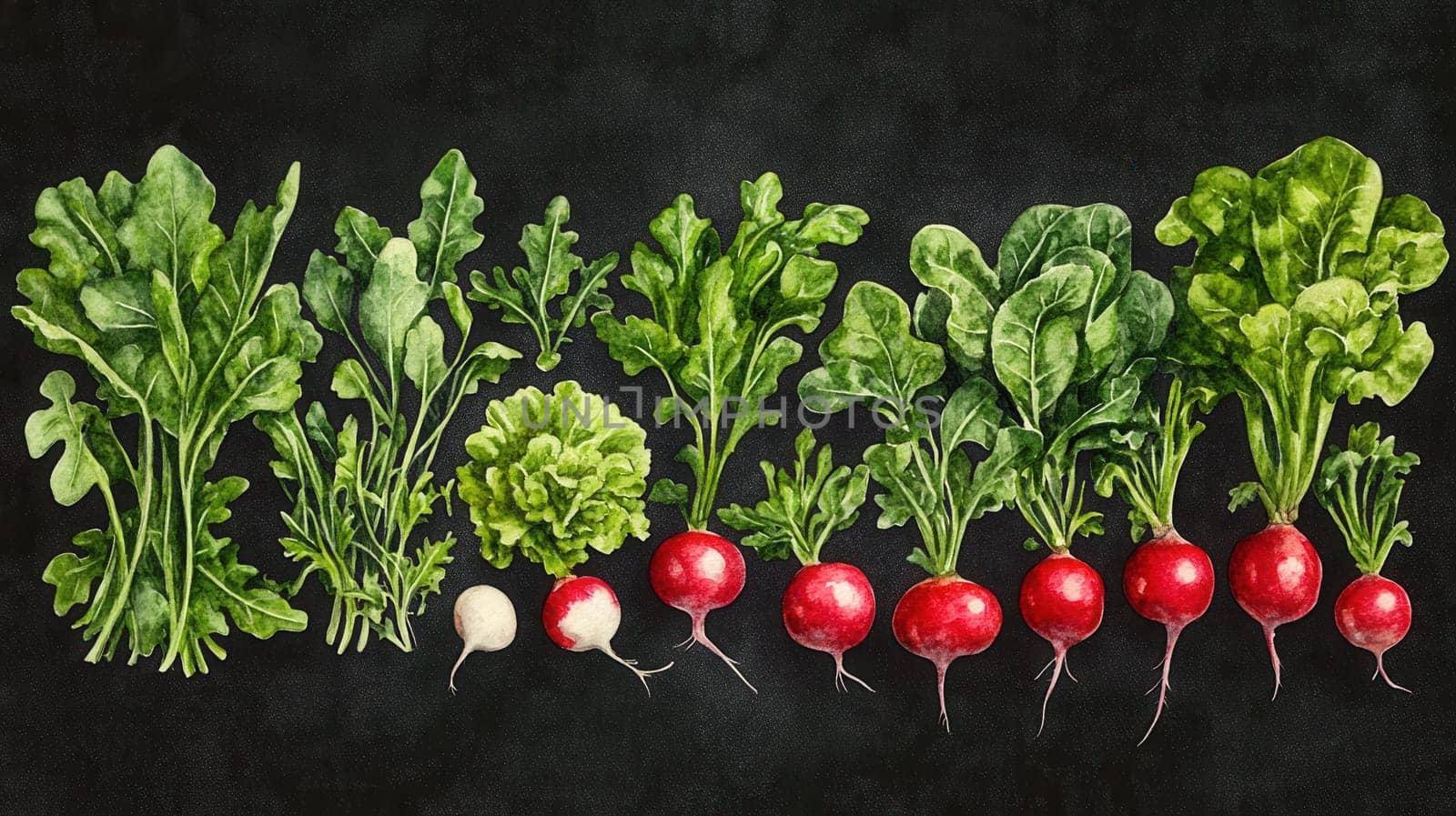 Detailed botanical drawing of vegetable harvest