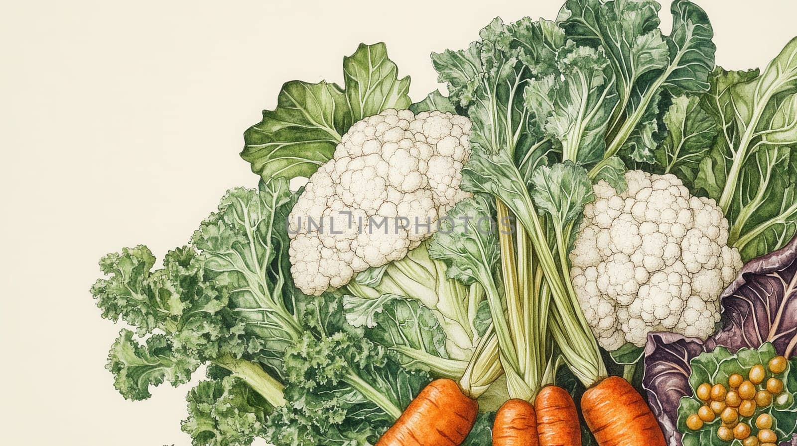 Detailed botanical drawing of vegetable harvest