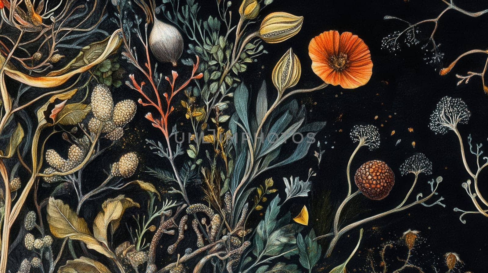Detailed botanical drawing of vegetable harvest