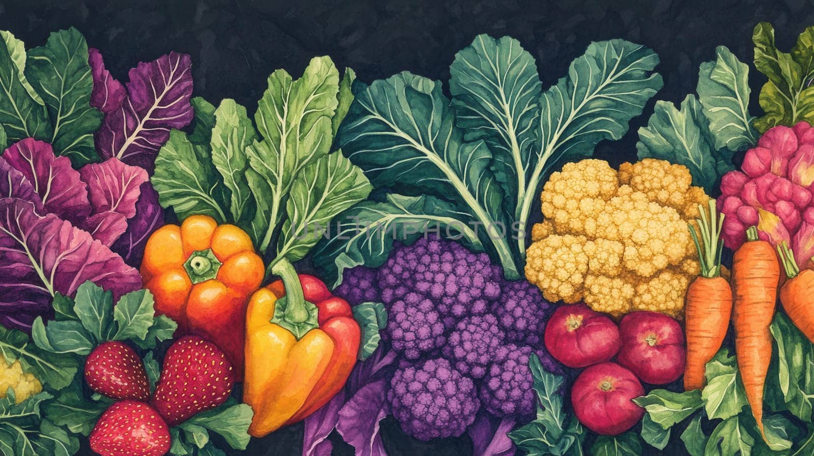 Detailed botanical drawing of vegetable harvest