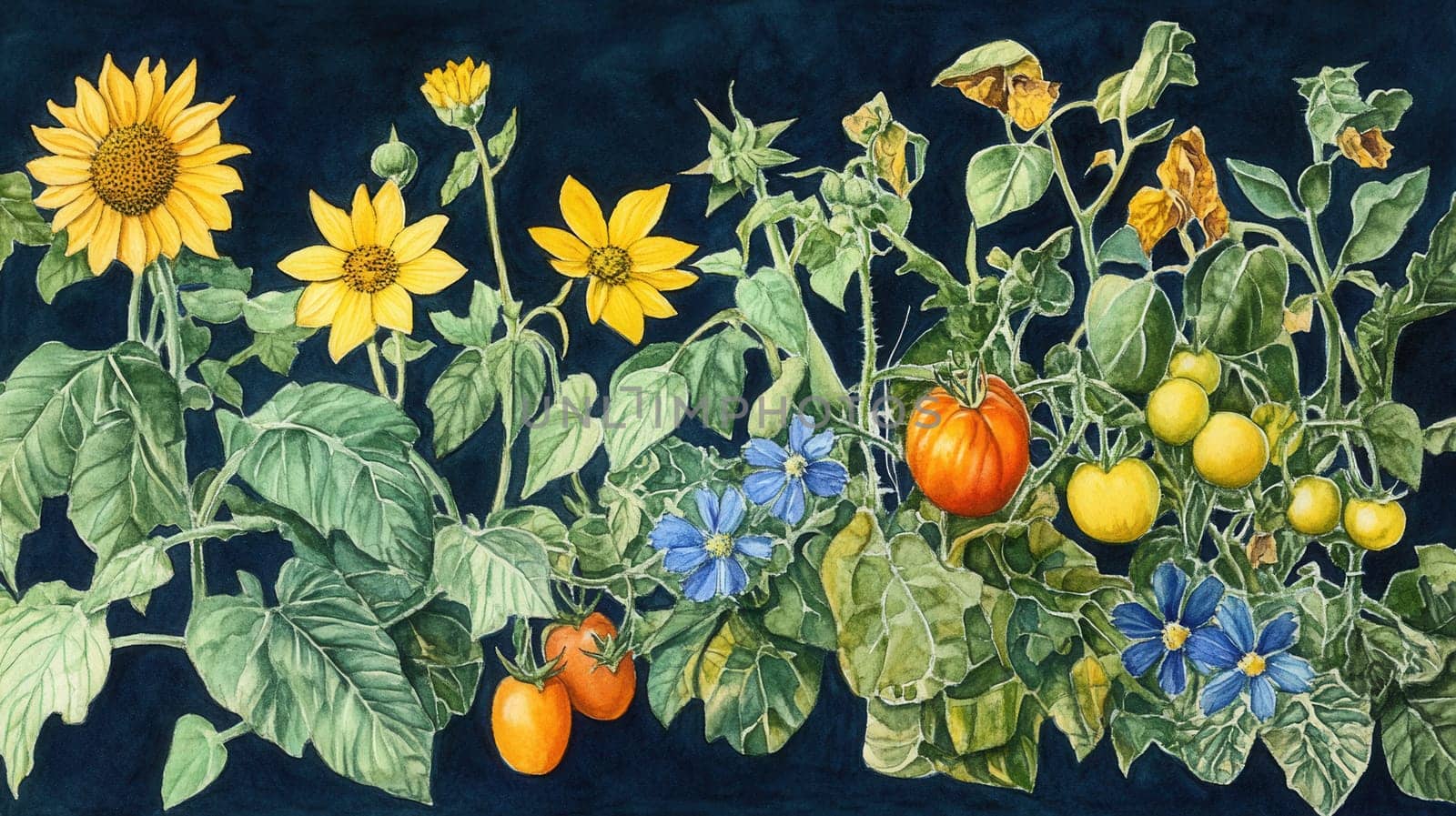 Detailed botanical drawing of vegetable harvest