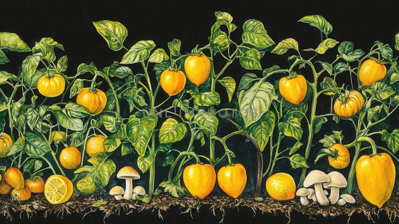 Detailed botanical drawing of vegetable harvest
