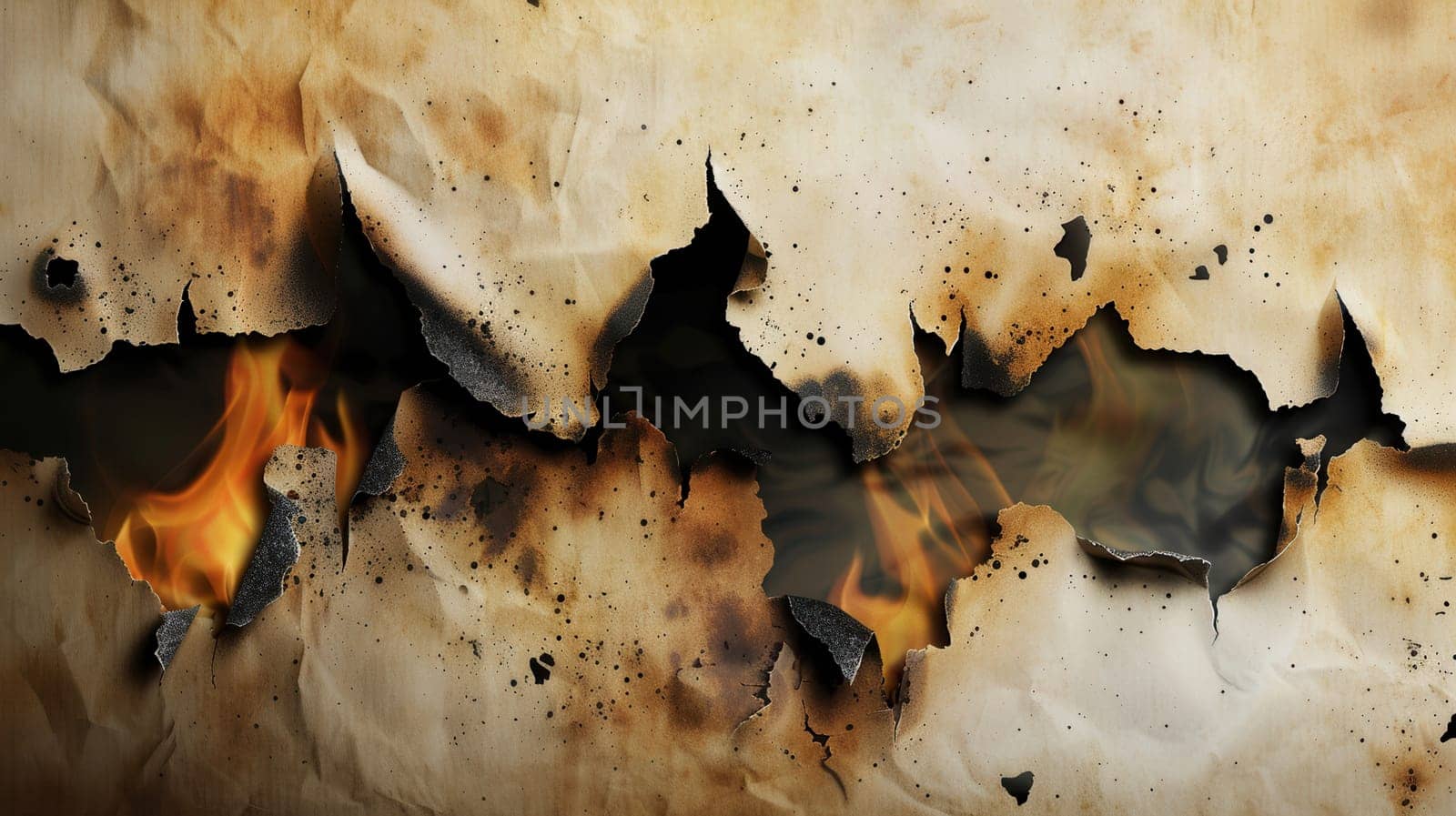 Brown burnt paper damaged by fire