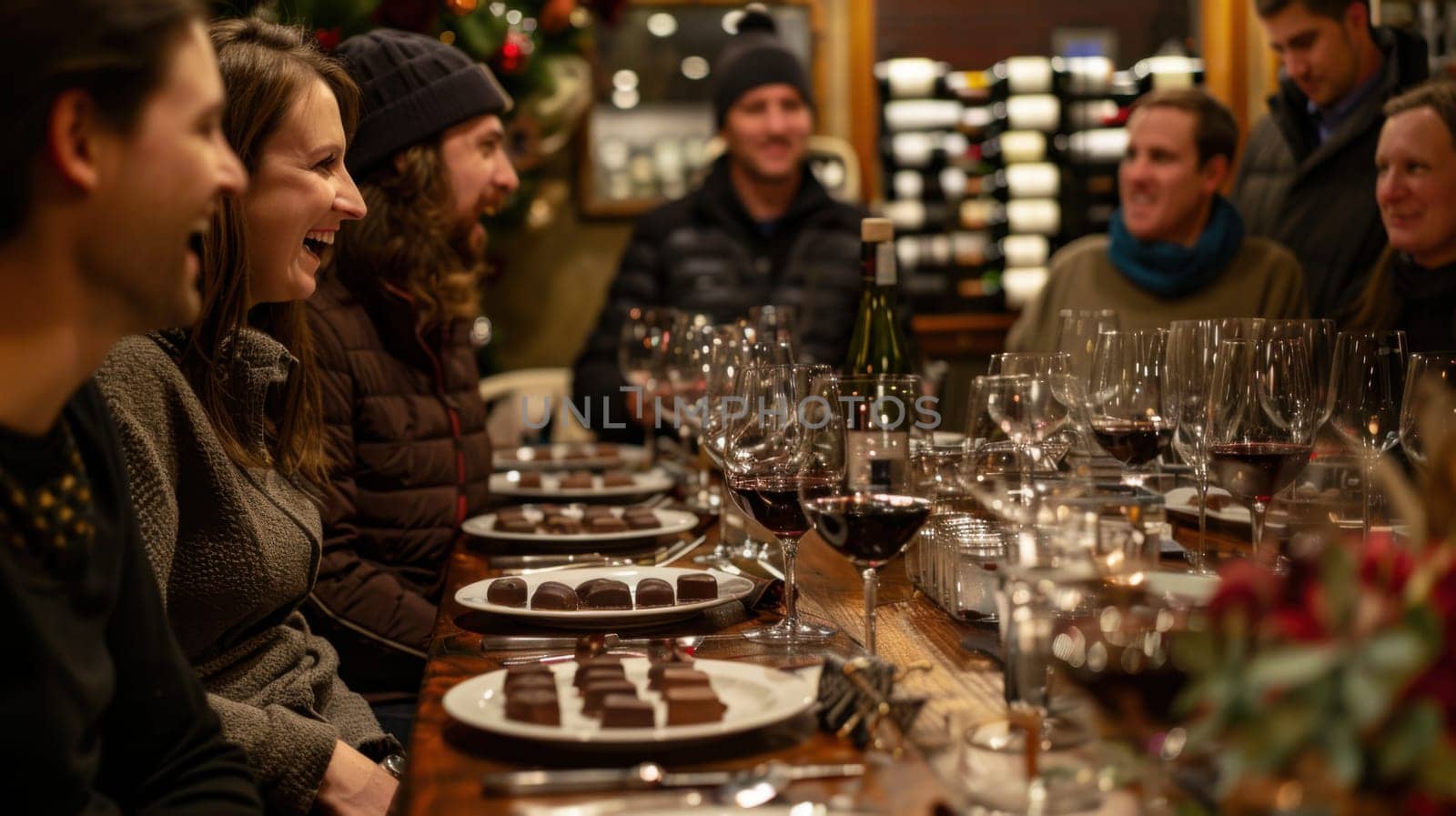 Depiction of a chocolate and wine tasting