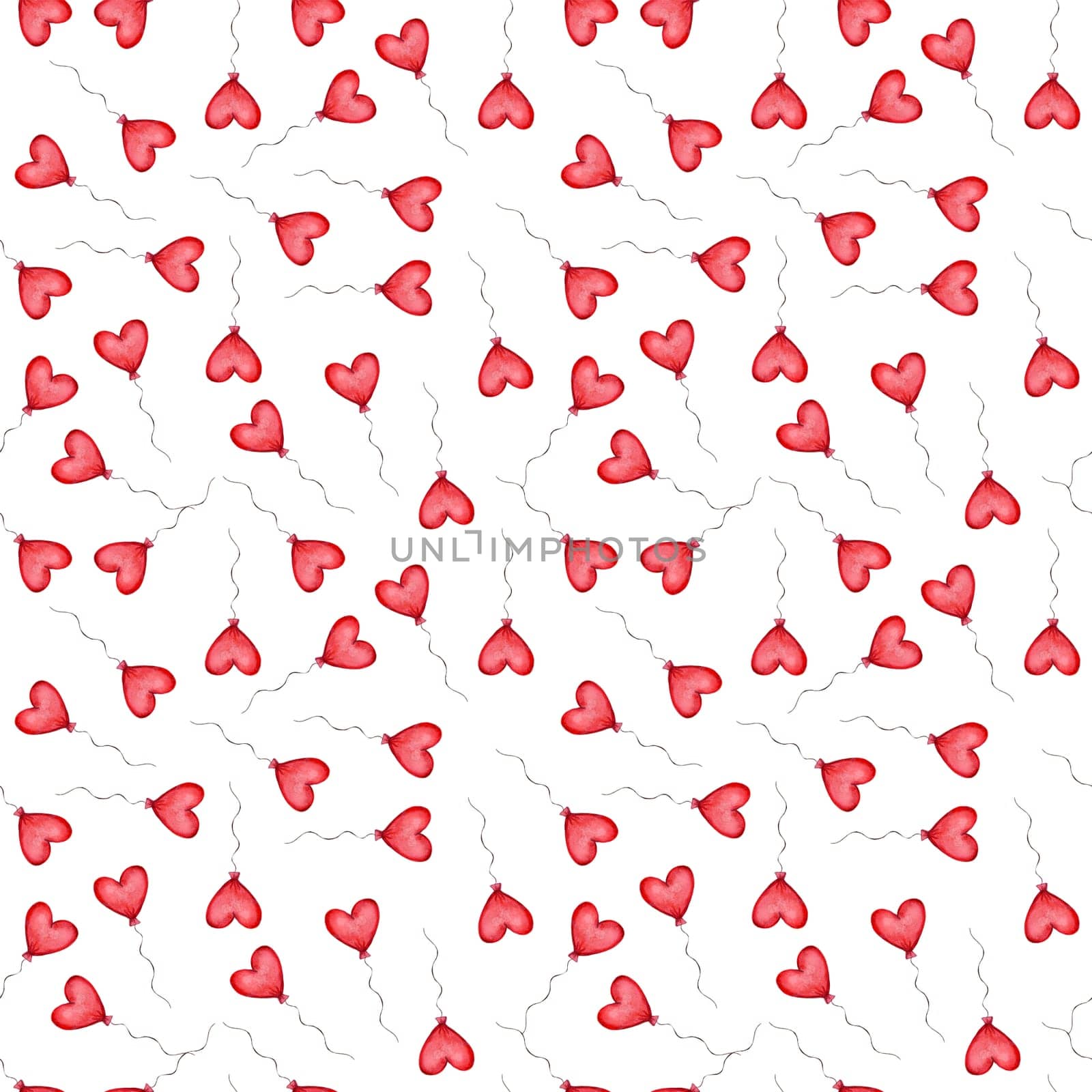 Seamless pattern with red heart shaped balloons. Valentines Day Pattern.