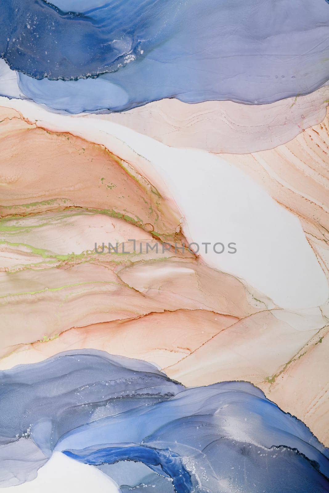 This artwork features a harmonious blend of soft blue waves and warm earthy tones, creating a tranquil and inviting atmosphere ideal for contemporary spaces.