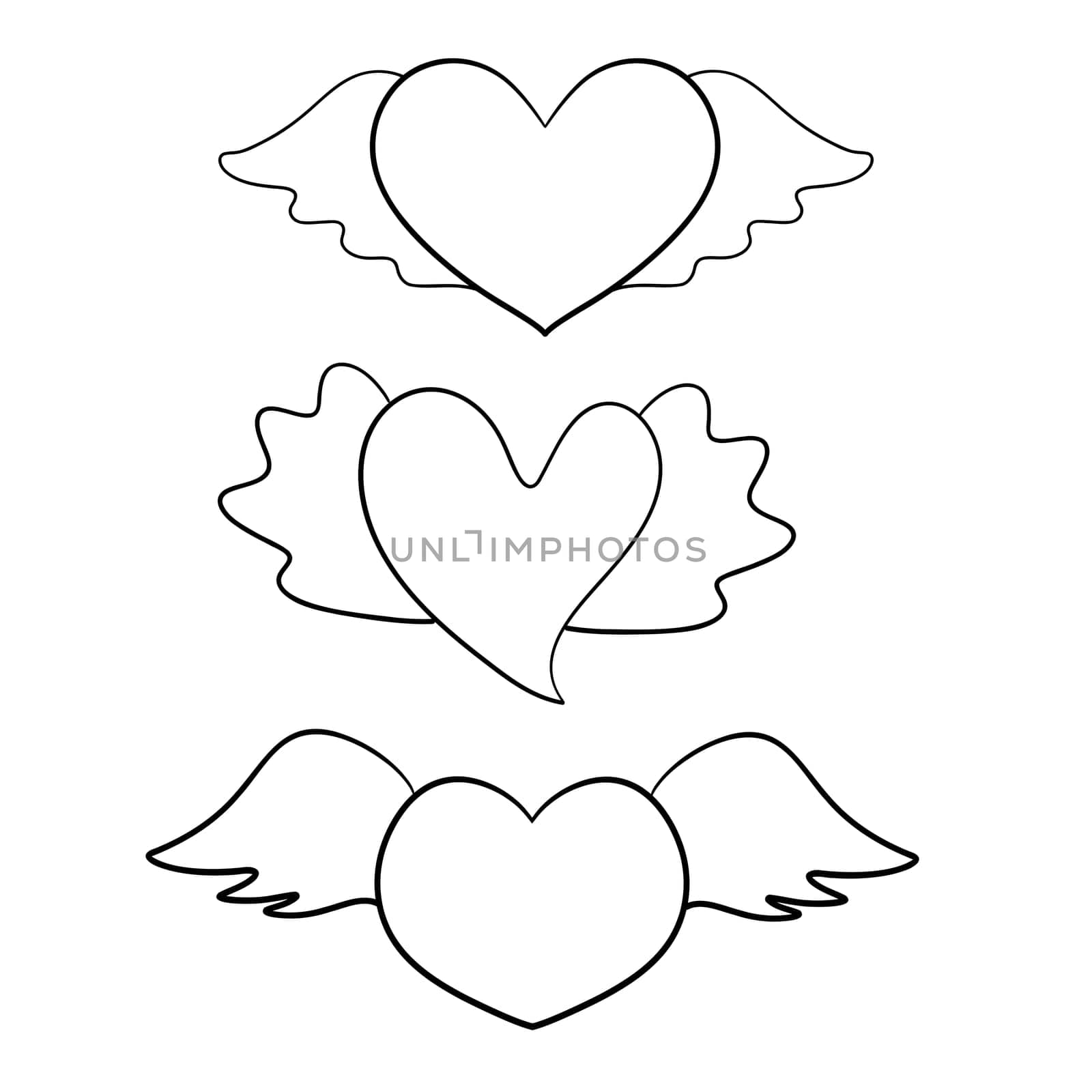 Heart with wings, hand drawn line drawing on white background. Isolated. by sarayut_thaneerat