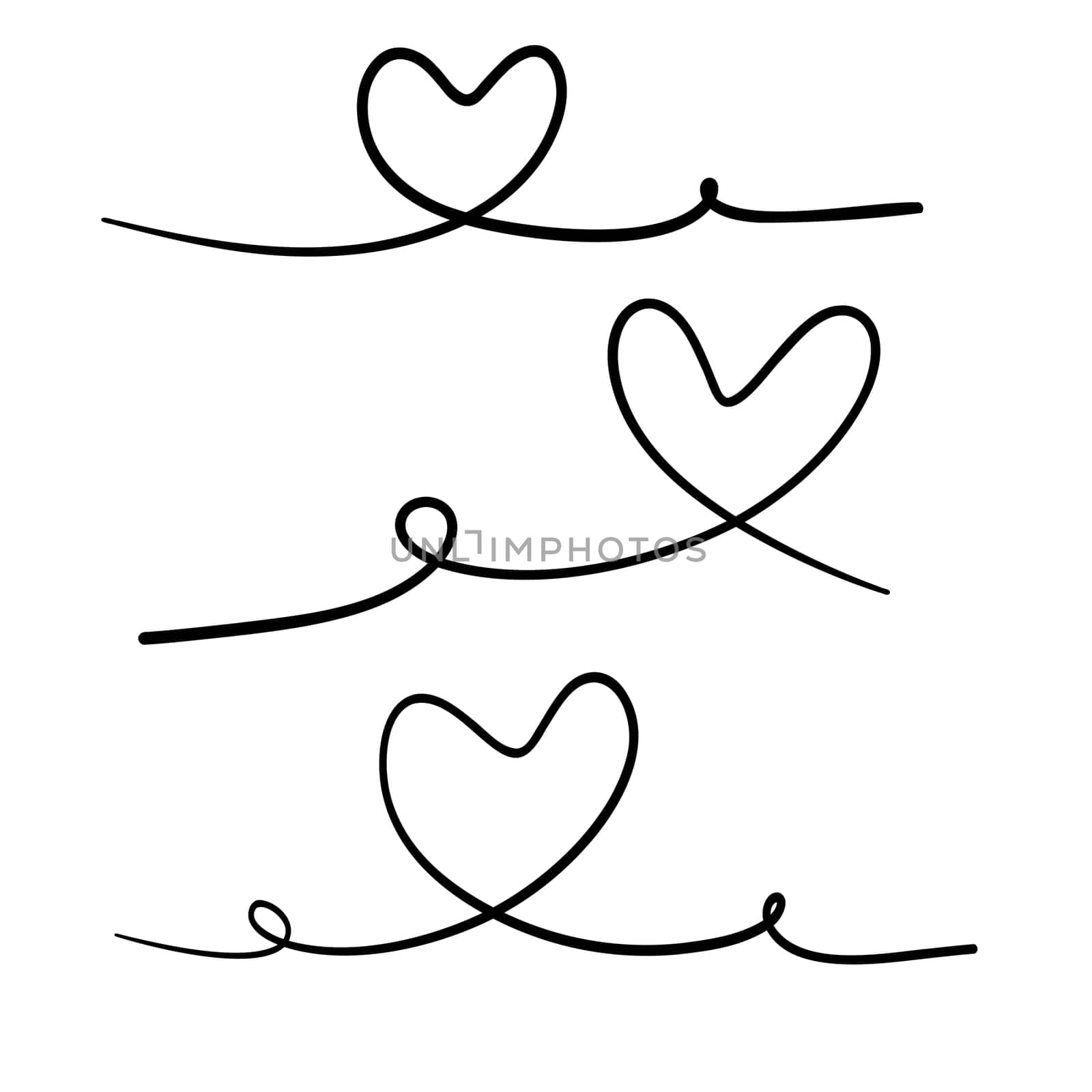 Hand drawn line heart on white background. Isolated