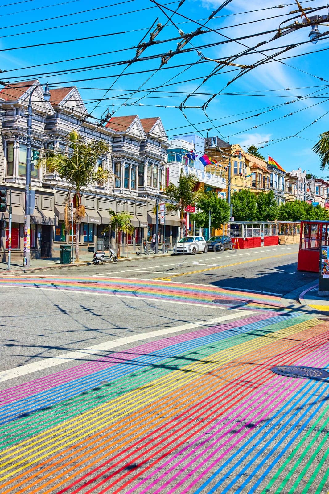 Image of Street view of rainbow crosswalks in San Francisco