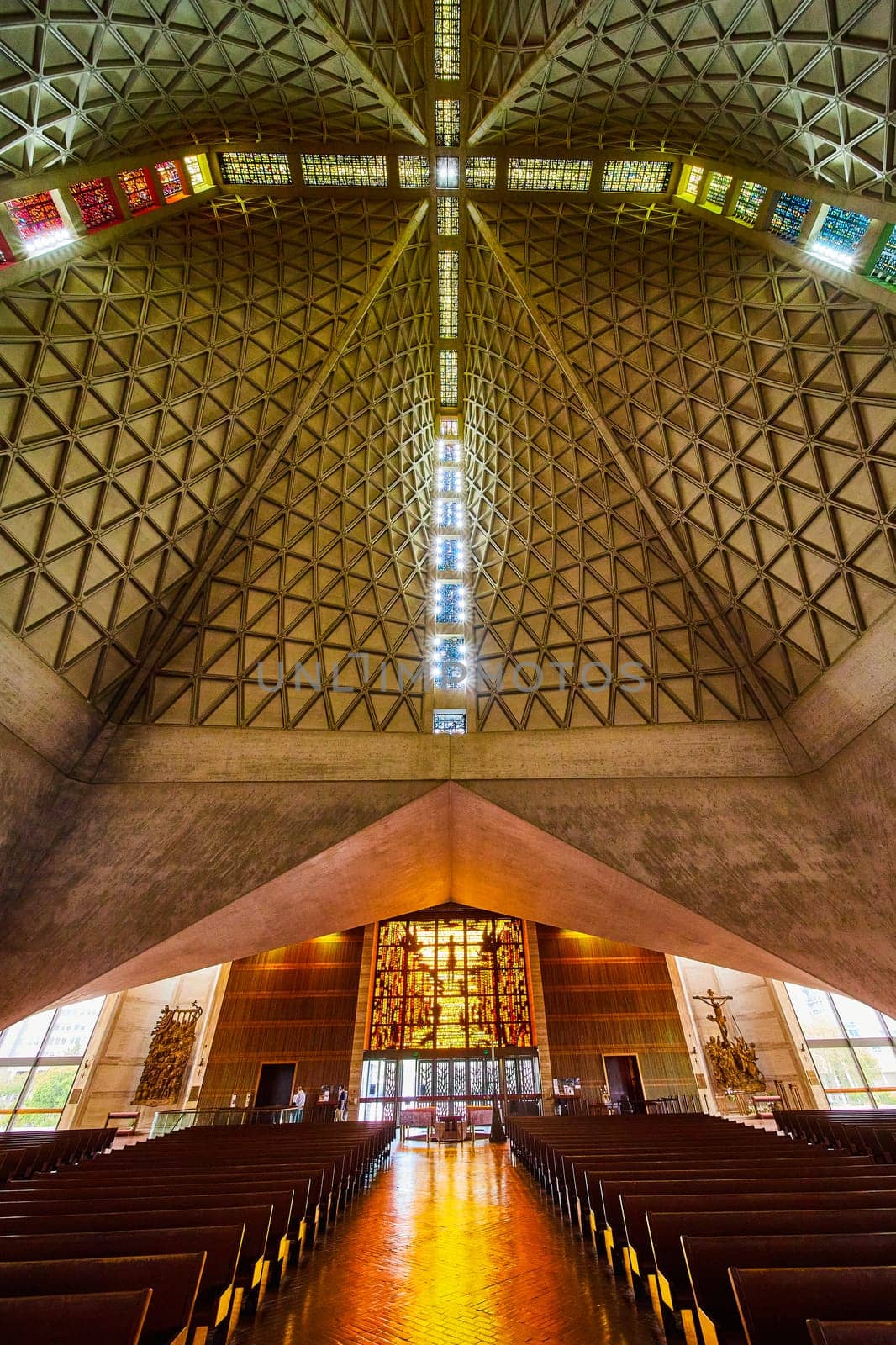 Image of Cathedral of Saint Mary of the Assumption interior view of entrance with pews and ceiling