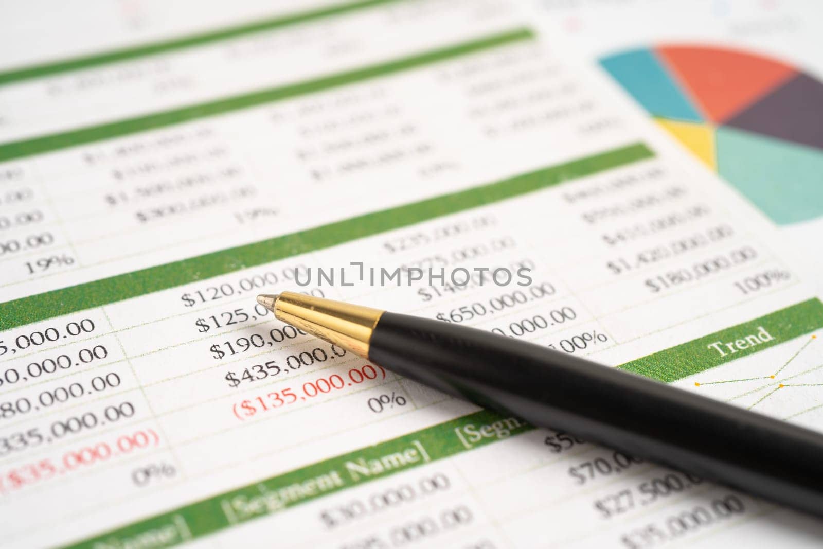 Pen on chart or graph paper. Financial, account, statistics and business data concept. by pamai