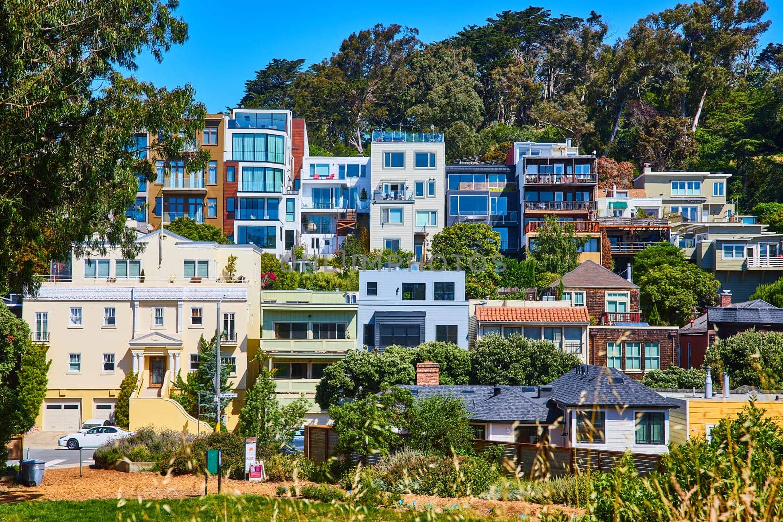 Image of Colorful neighborhood apartments on hillside in Corona Heights
