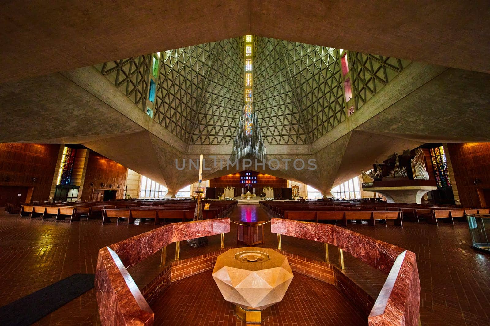 Image of Wide view interior entrance Cathedral of Saint Mary of the Assumption with dry baptism fountain