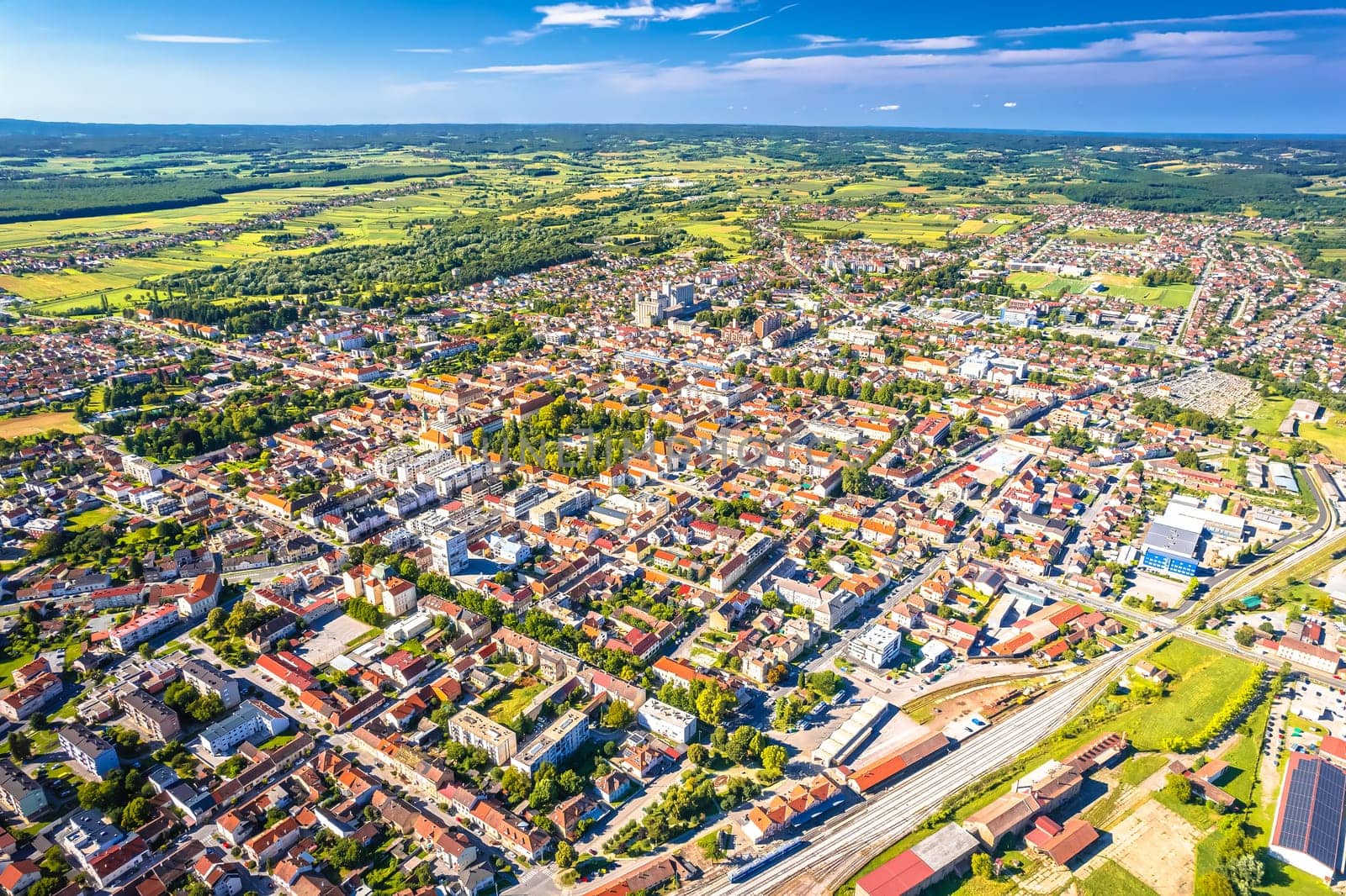 Town of Bjelovar aerial view, Bilogora region of Northern Croatia