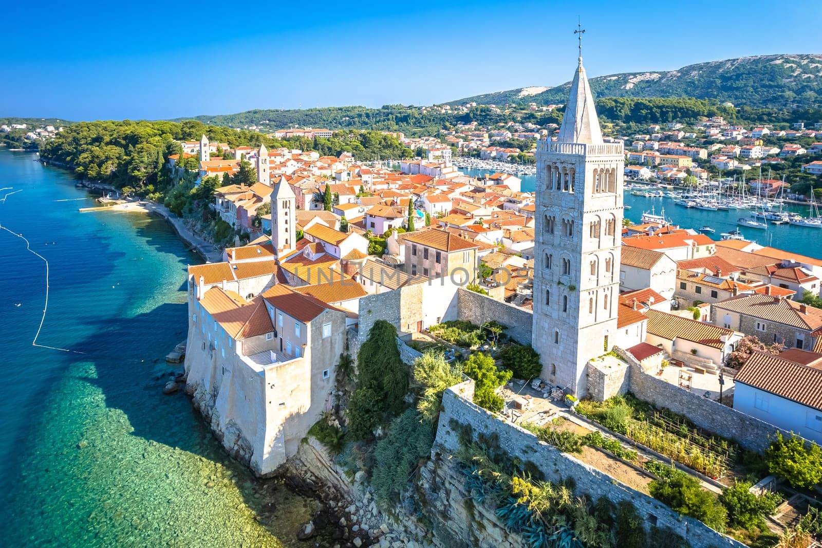 Four tower od historic Rab town view, Island of Rab, archipelago of Croatia