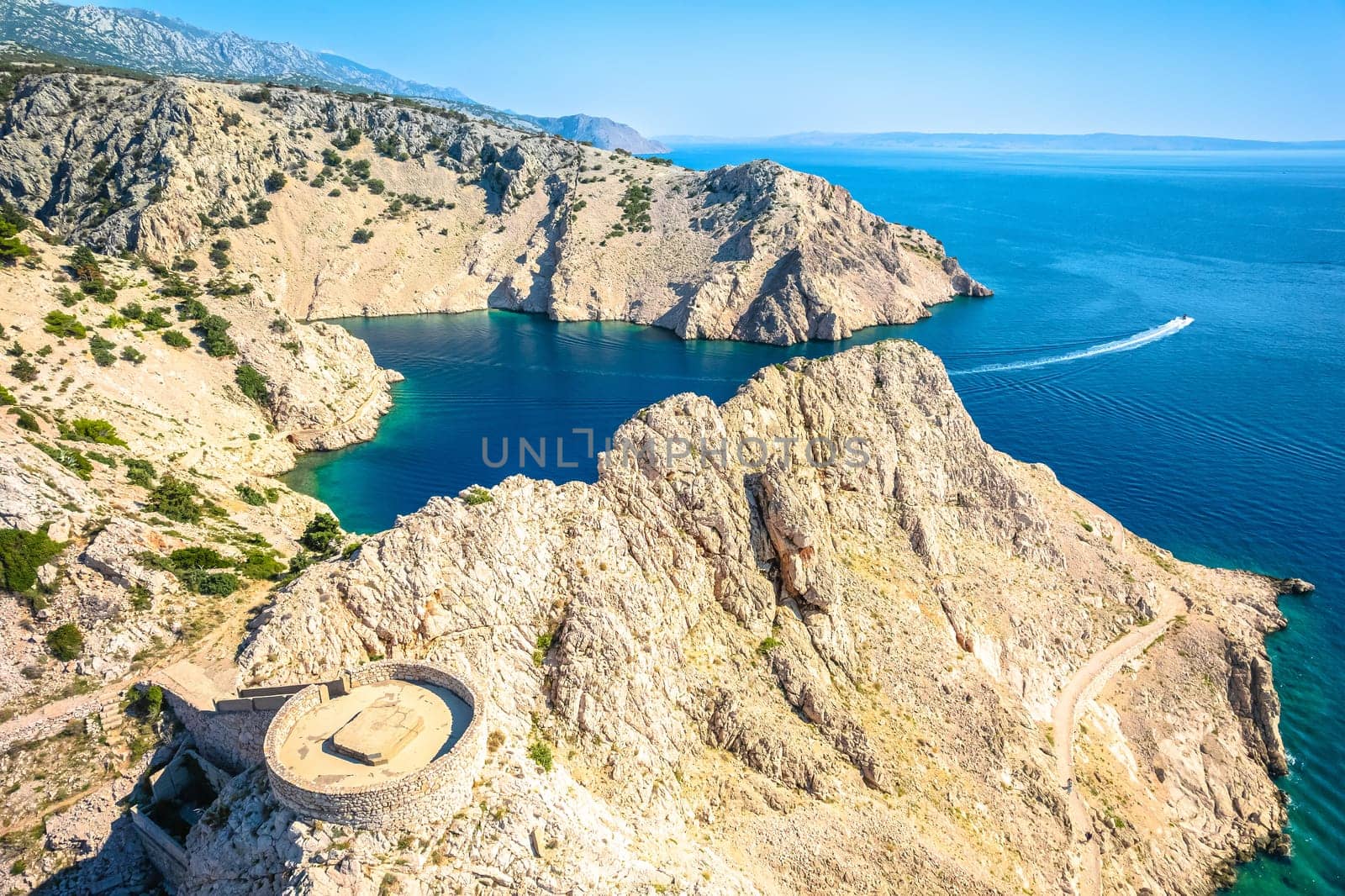 Zavratnica bay fjord entrance viewpoint aerial view by xbrchx