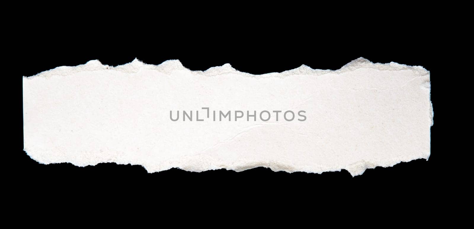 white paper ripped message torn, isolated on black
