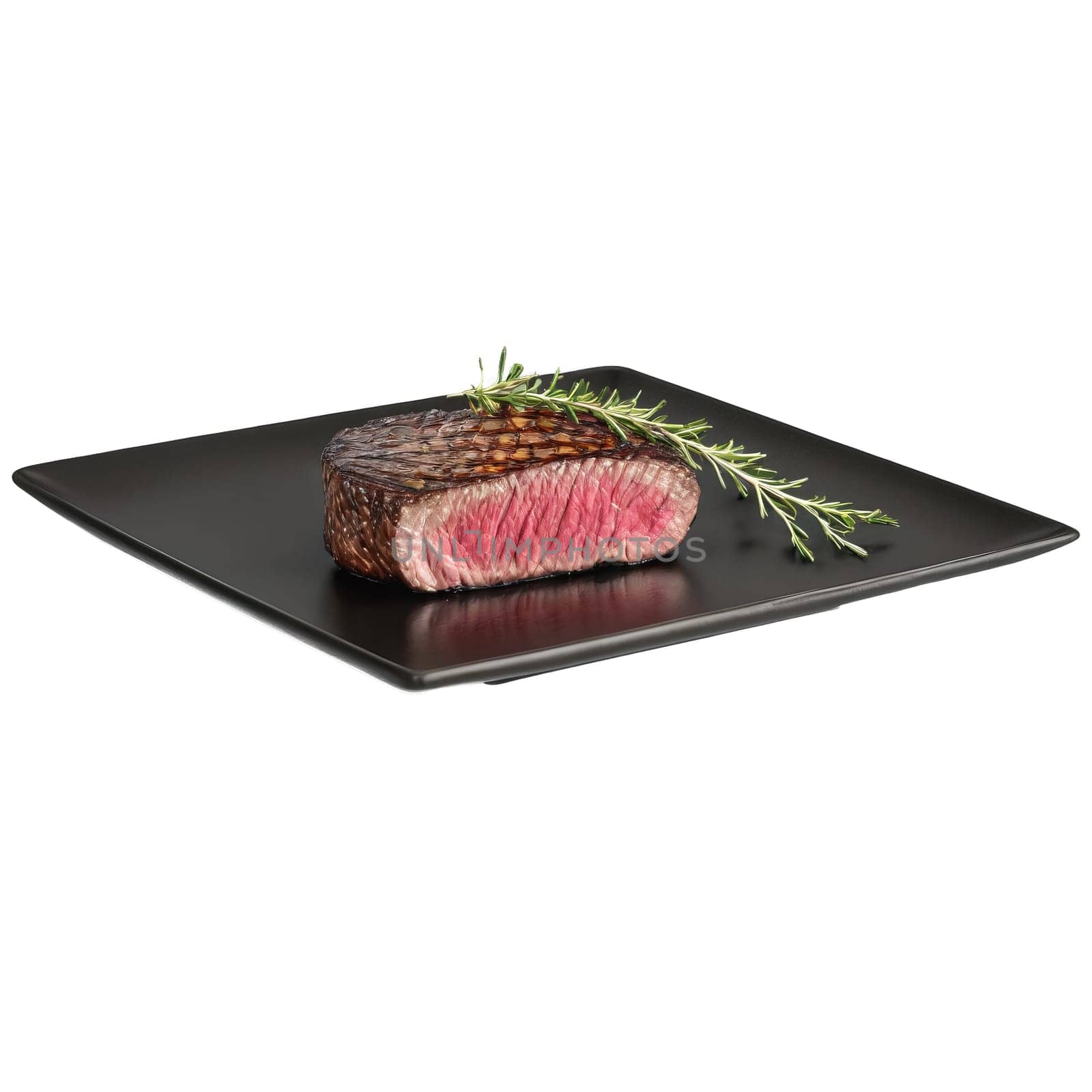 Grilled ostrich steak char marks medium rare red wine reduction thyme sprig Culinary and Food. Food isolated on transparent background