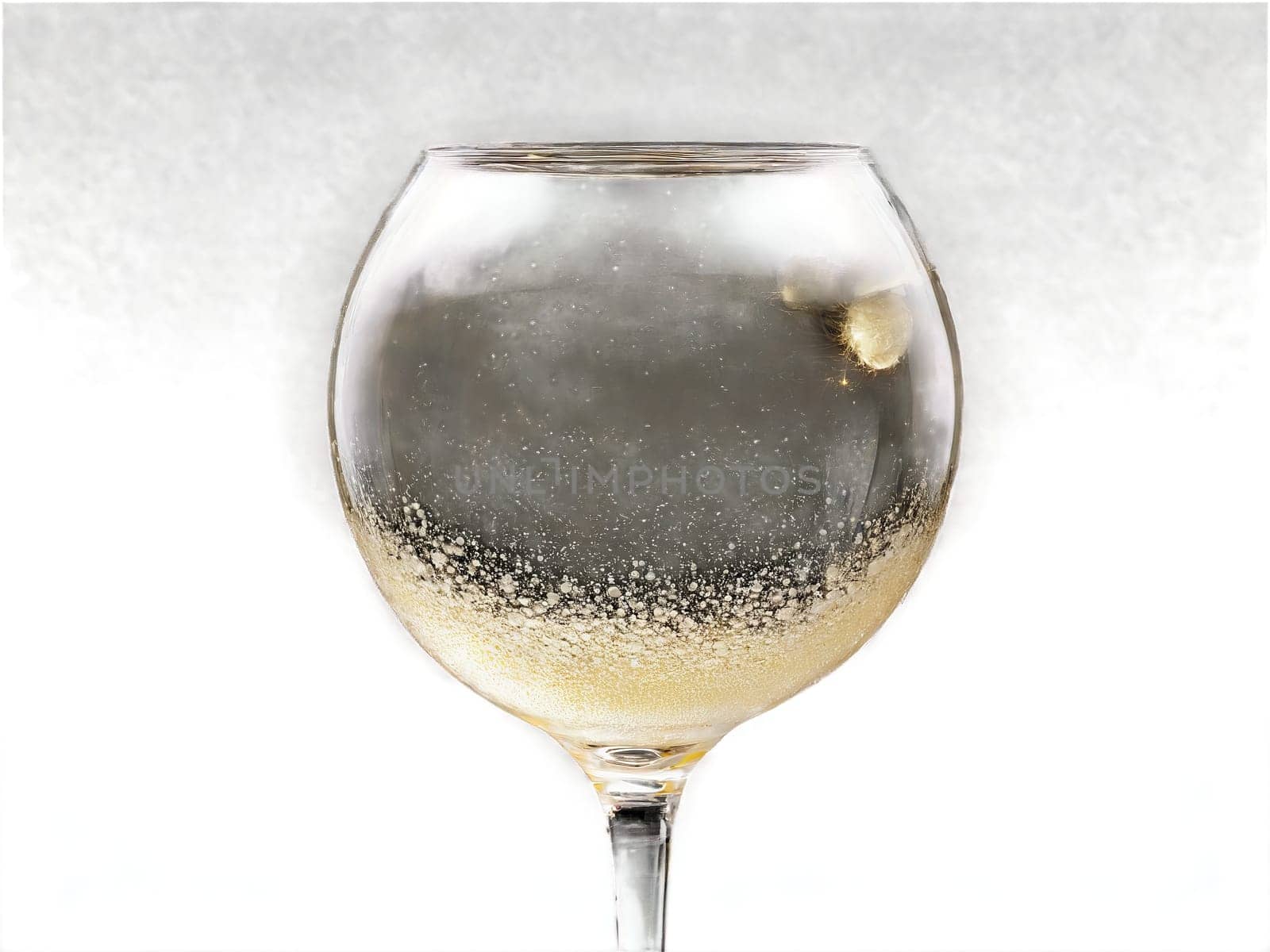 A glass sphere encasing a delicate French 75 its bubbles ascending like a silent fireworks. Drink isolated on transparent background.