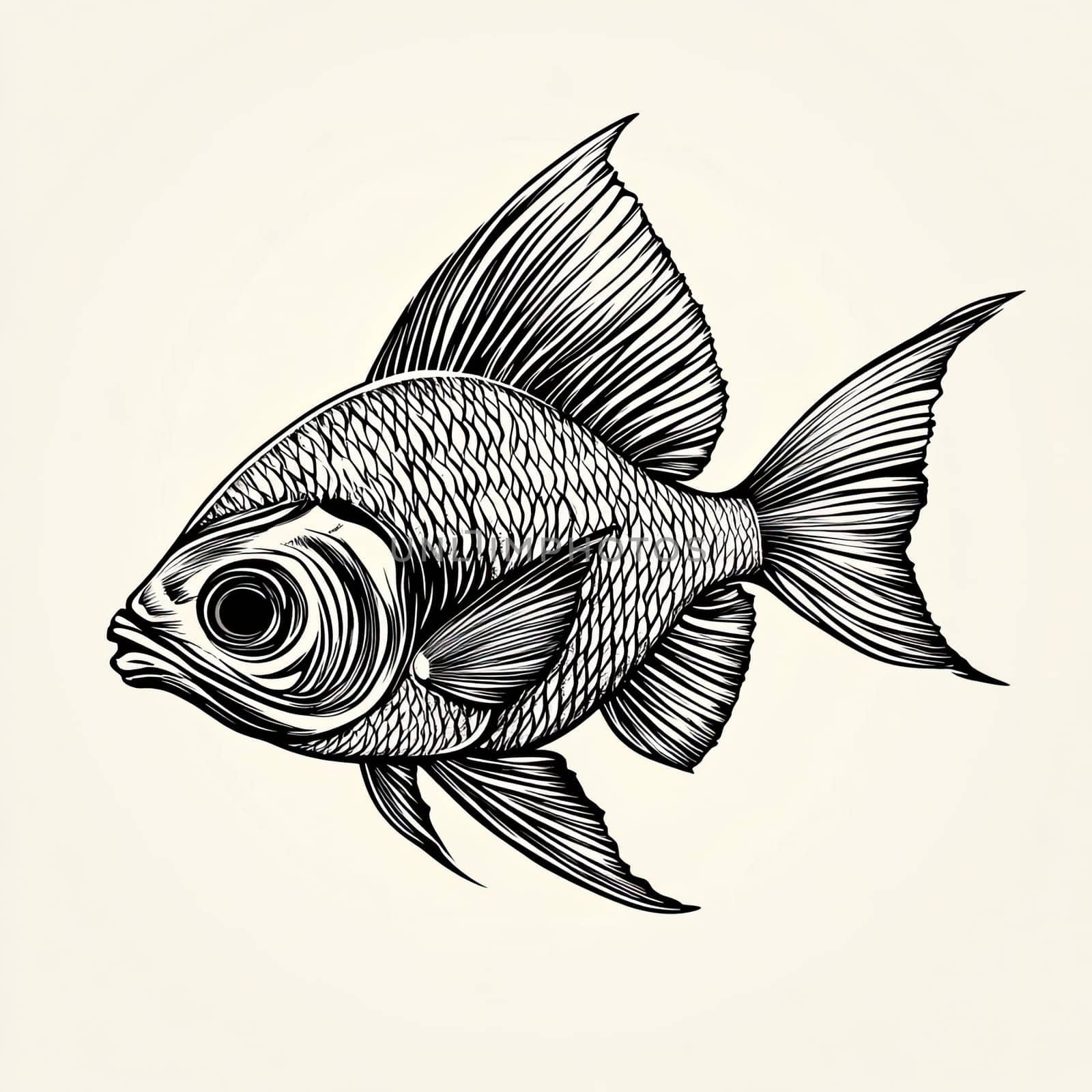 A goldfish glides through the water, displaying its beautifully detailed fins and scales against a pale backdrop, highlighting its elegance and unique features.