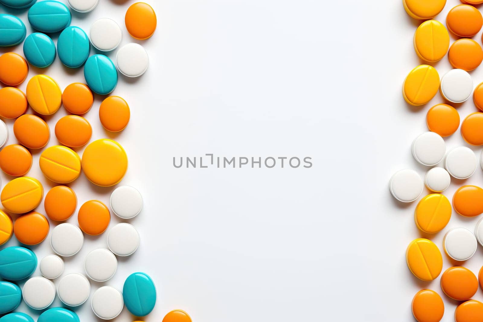 Colorful candy frame border on white background with copy space.