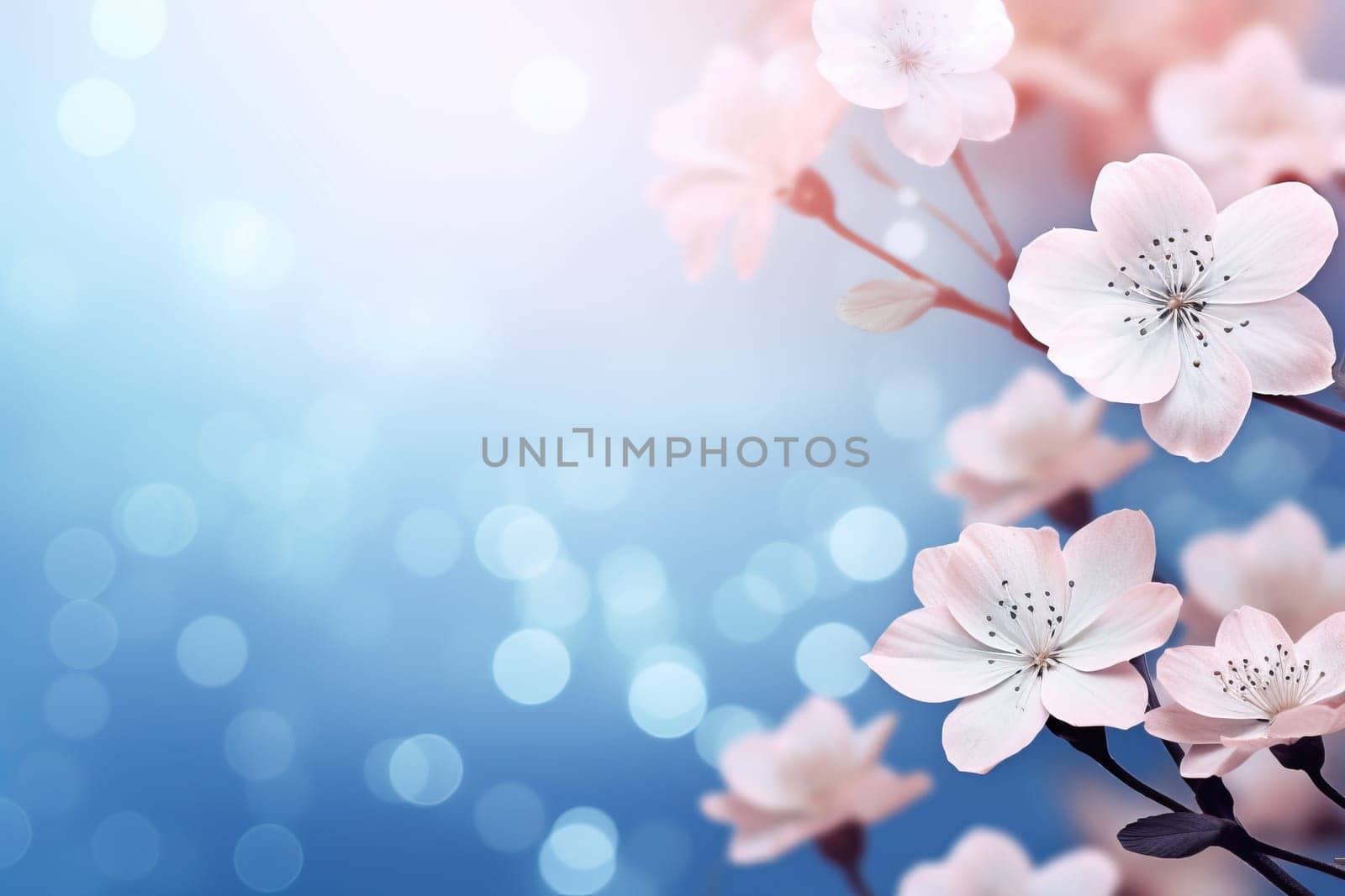 Spring blossom background. Beautiful nature scene with blooming tree and sun flare. Sunny day. Spring flowers.