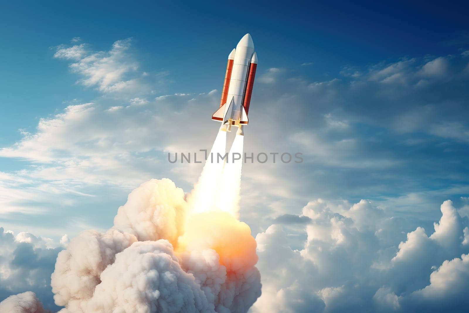 Rocket launch into space. Concept of space exploration, technology, innovation, and future.