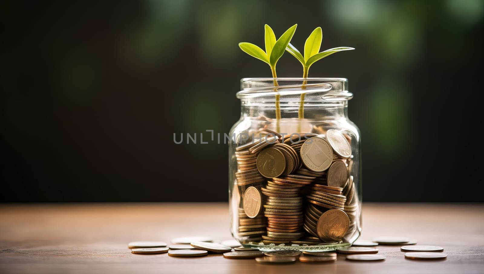 Plant Growing In Savings Coins, Investment And Interest Concept