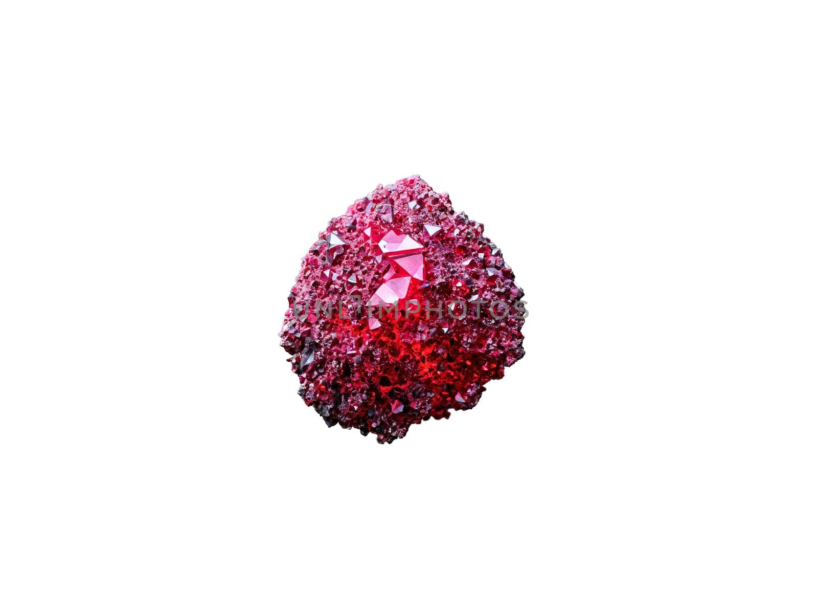 Stone isolated on transparent background. Tugtupite A rare red tugtupite with a phosphorescent quality floating and lit to show its.