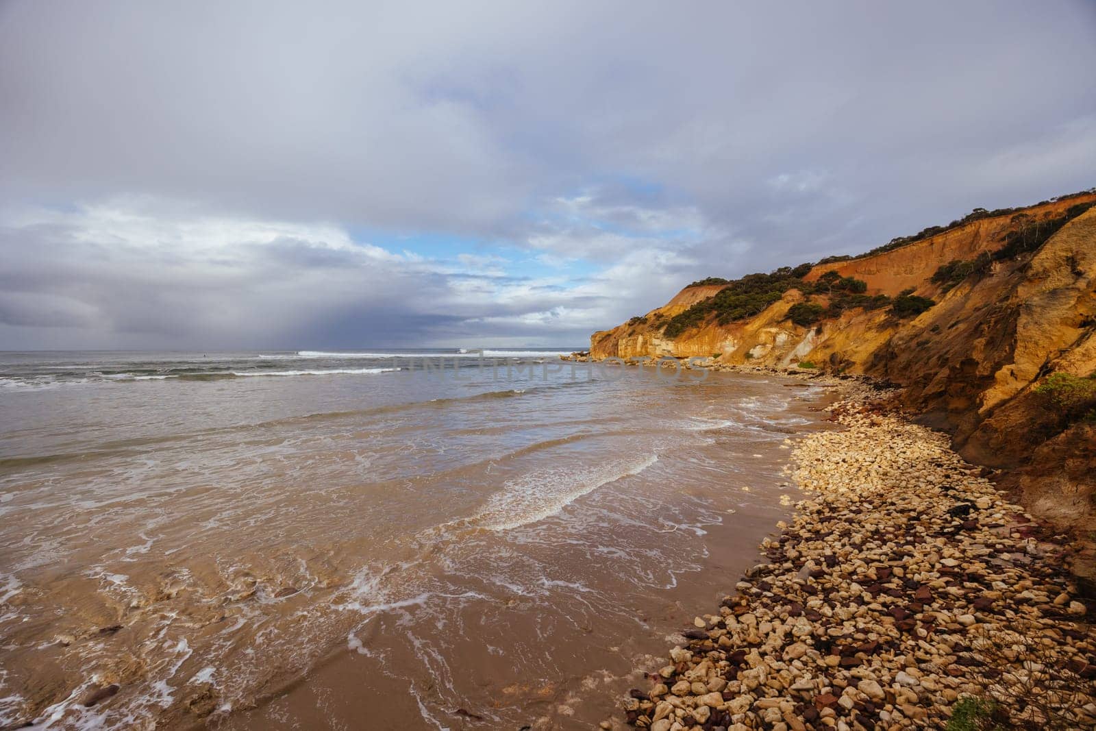 Point Addis Beach and ocean on a stormy cool autumn day near Torquay, Victoria, Australia