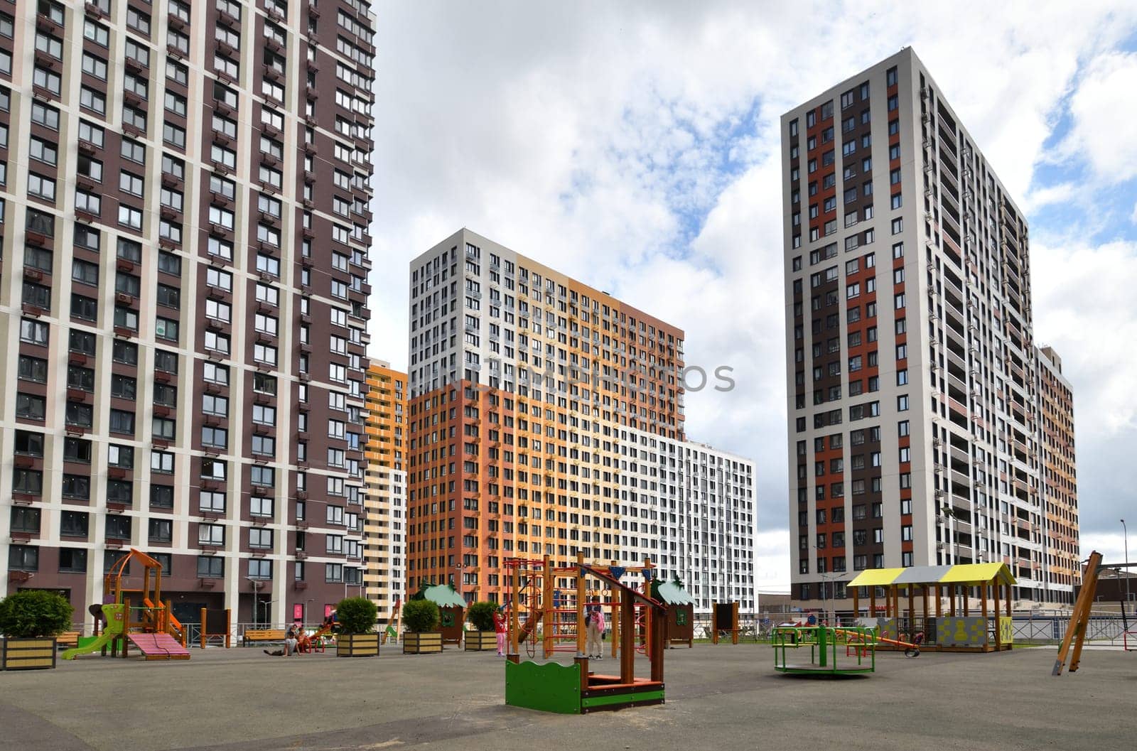 Moscow, Russia - July 21. 2024. Modern urban city style in area of new buildings