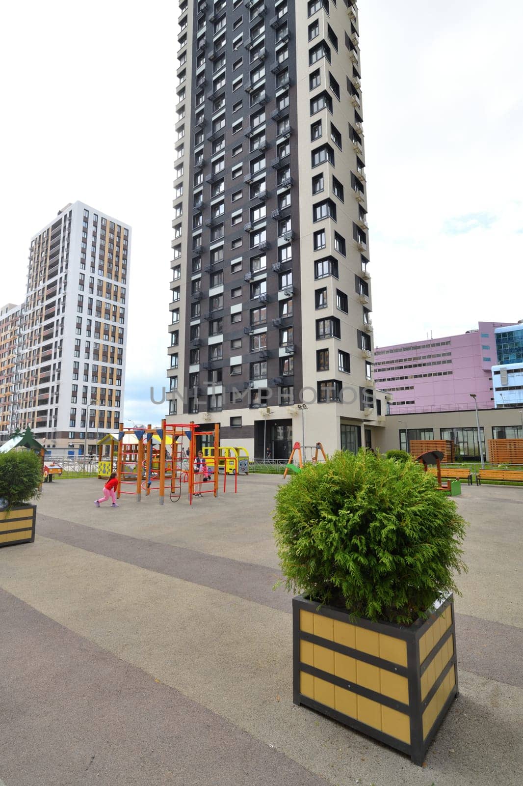 Moscow, Russia - July 21. 2024. Modern urban city style in area of new buildings