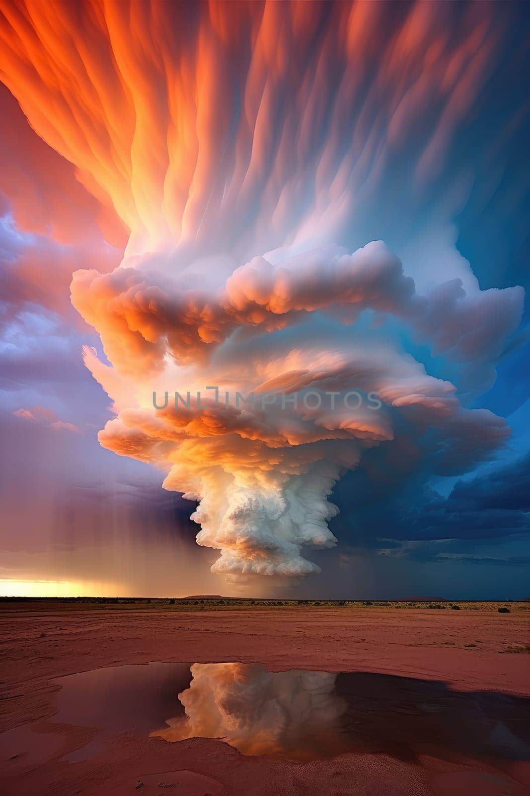 A massive tornado spirals upward in a dramatic sunset sky.
