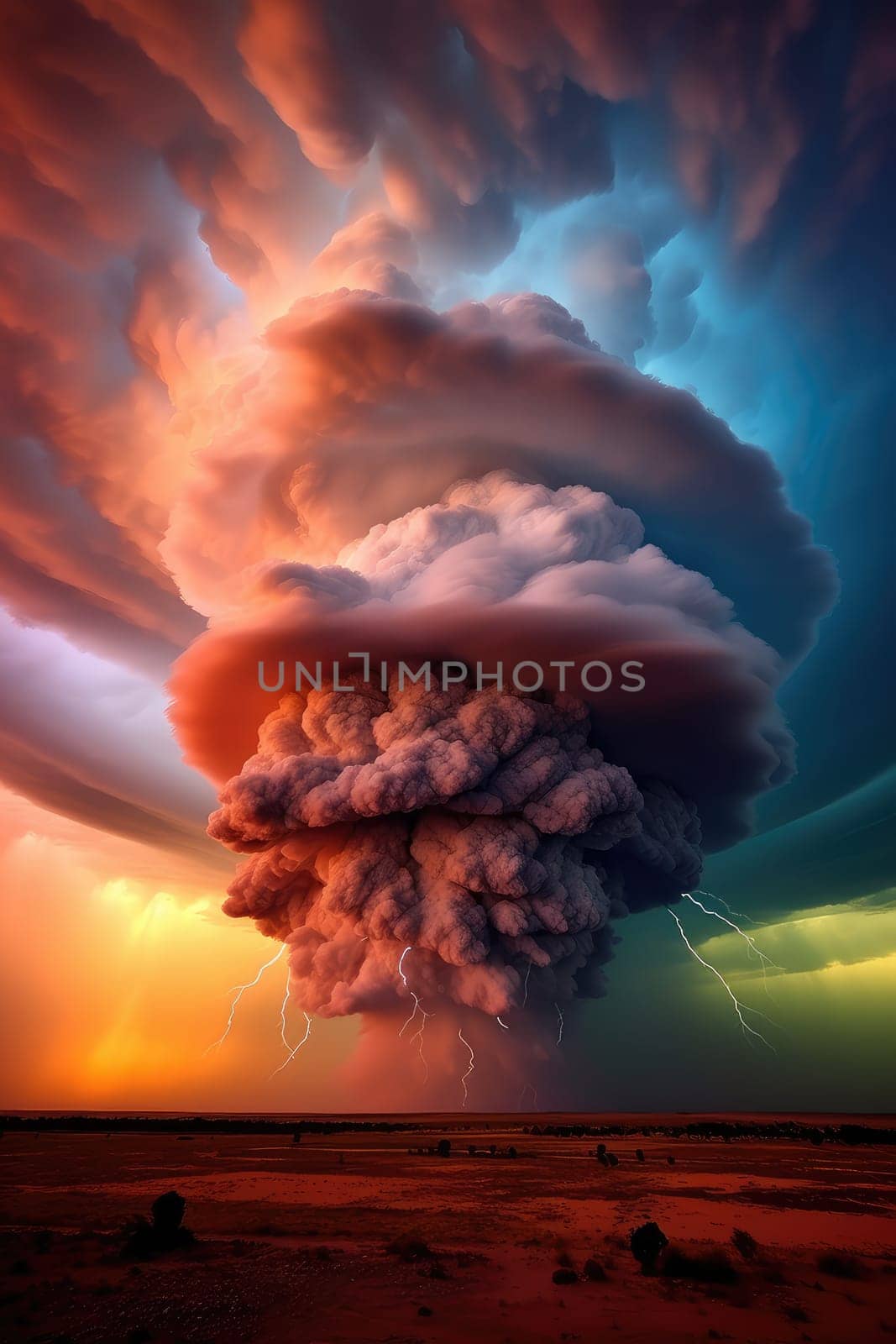 A massive tornado spirals upward in a dramatic sunset sky.