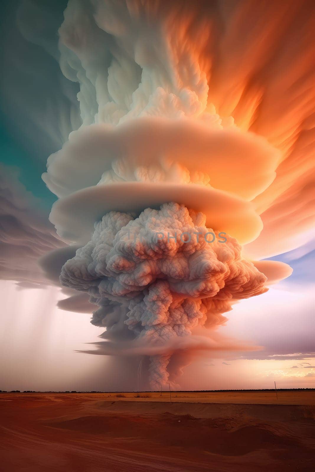 A massive tornado spirals upward in a dramatic sunset sky.
