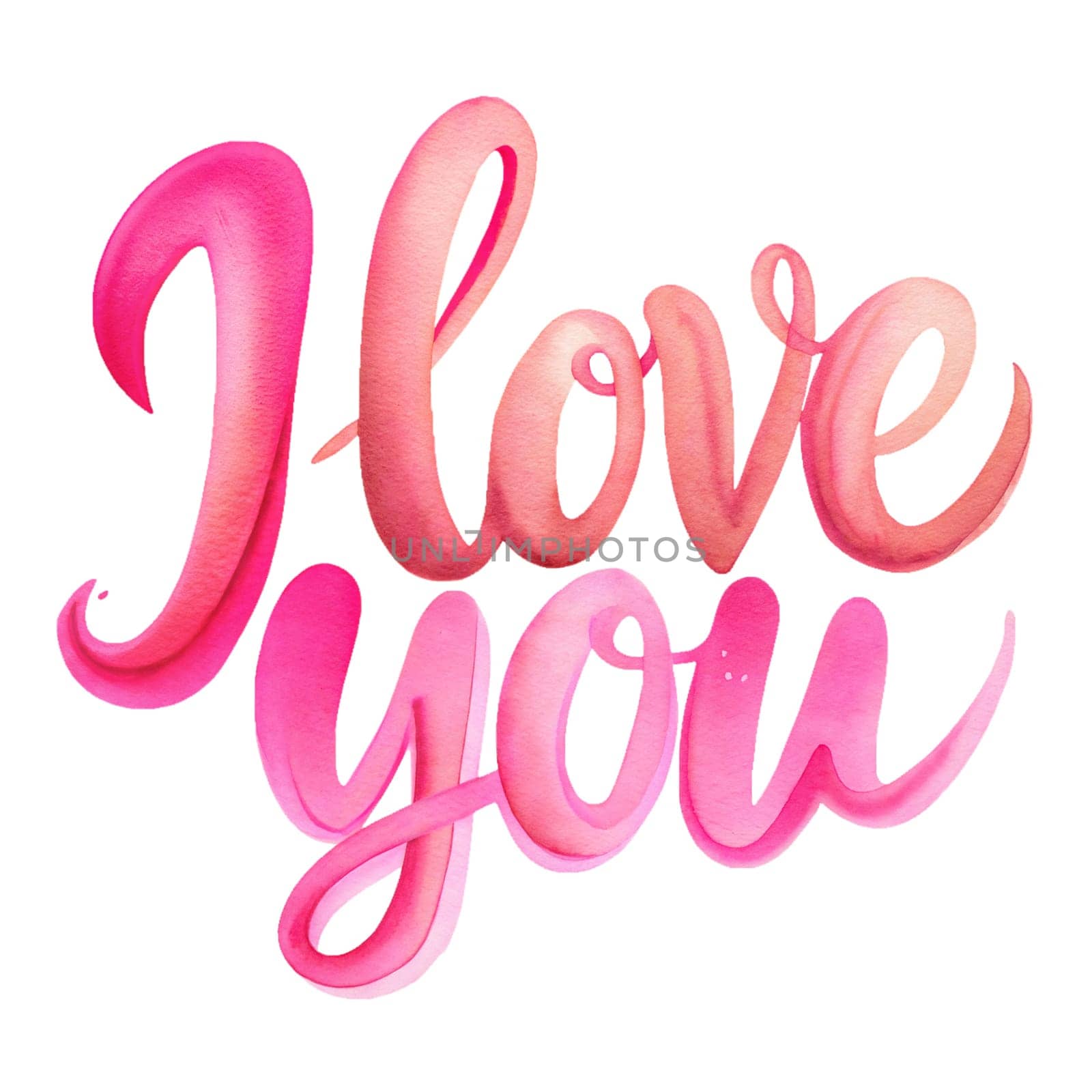 I love you lettering isolated on white background. Watercolor calligraphy for greeting cards, banners etc. Ai generated image