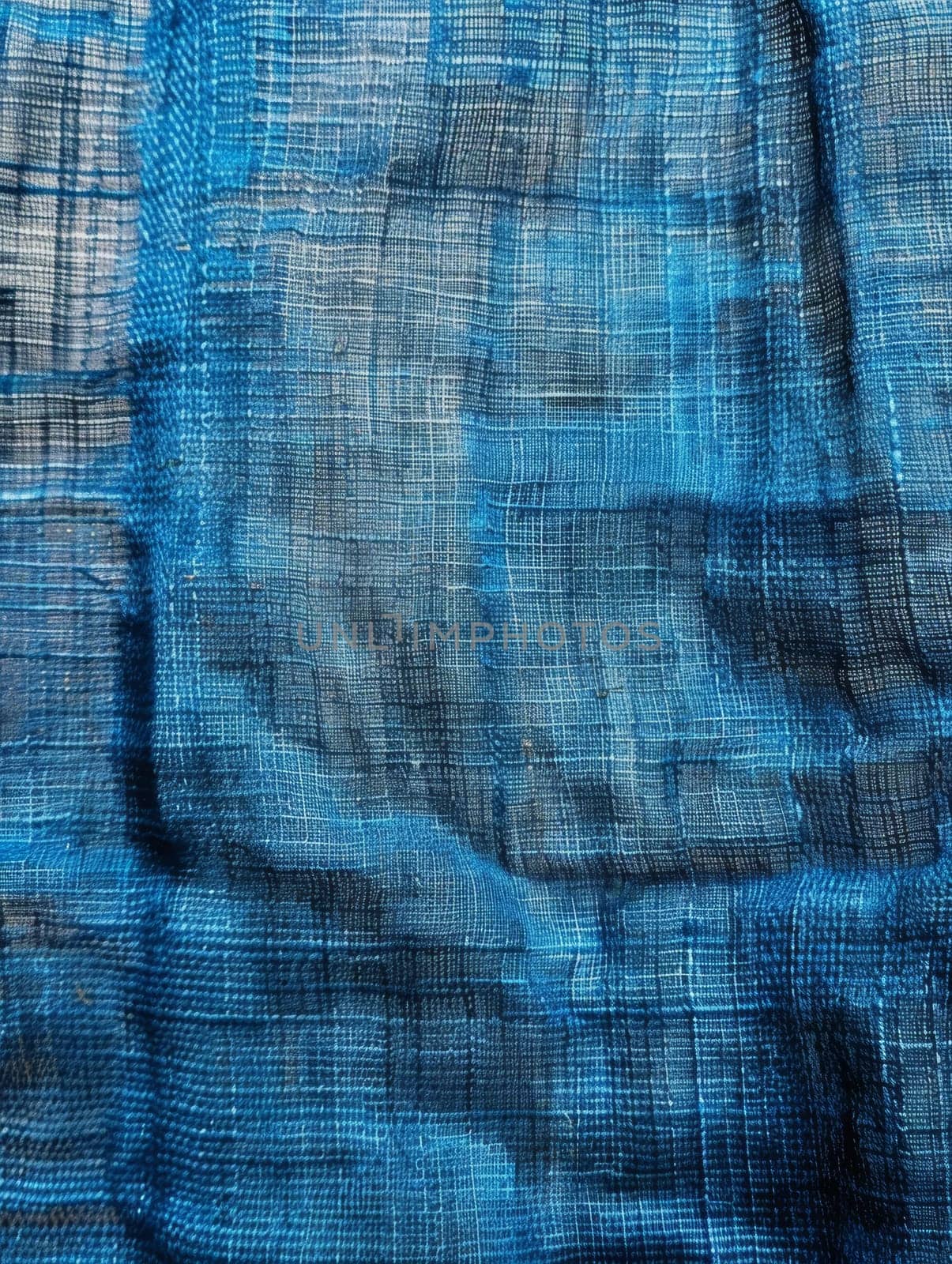 Close-up of a worn blue shade net with visible texture and slight damage, depicting the effects of weathering on synthetic materials