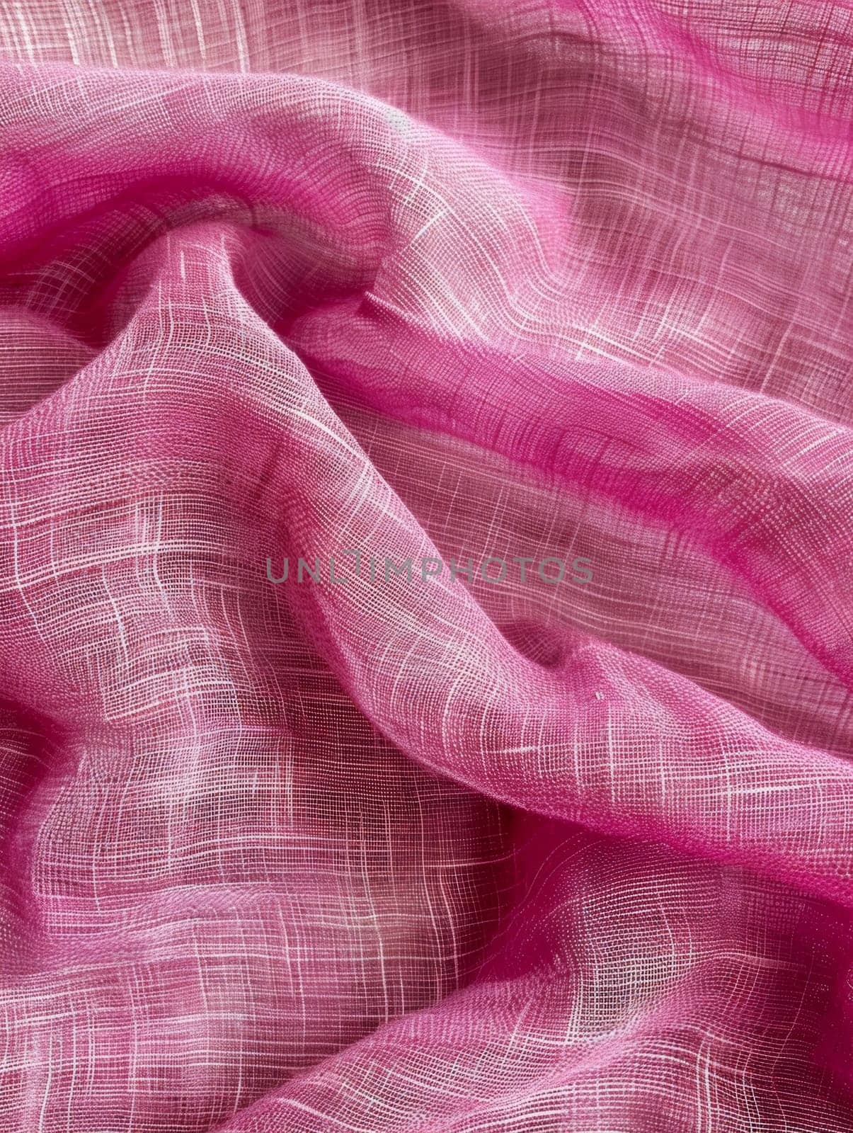 A close-up view of a vibrant pink gauze fabric, highlighting its delicate texture and intricate threadwork suitable for fashion and textile design
