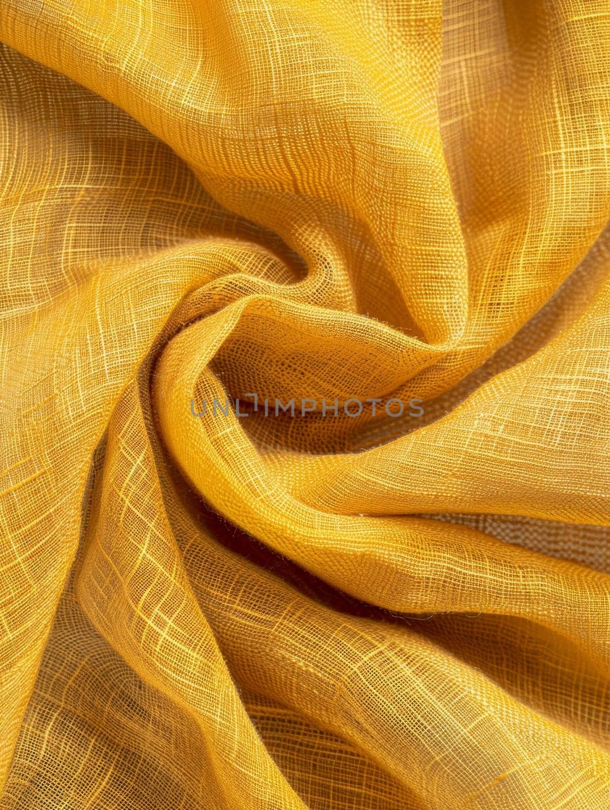 Close-up of golden yellow fabric with intricate textures, perfectly representing luxury and elegance in textile design. Burlap fabric texture - background.
