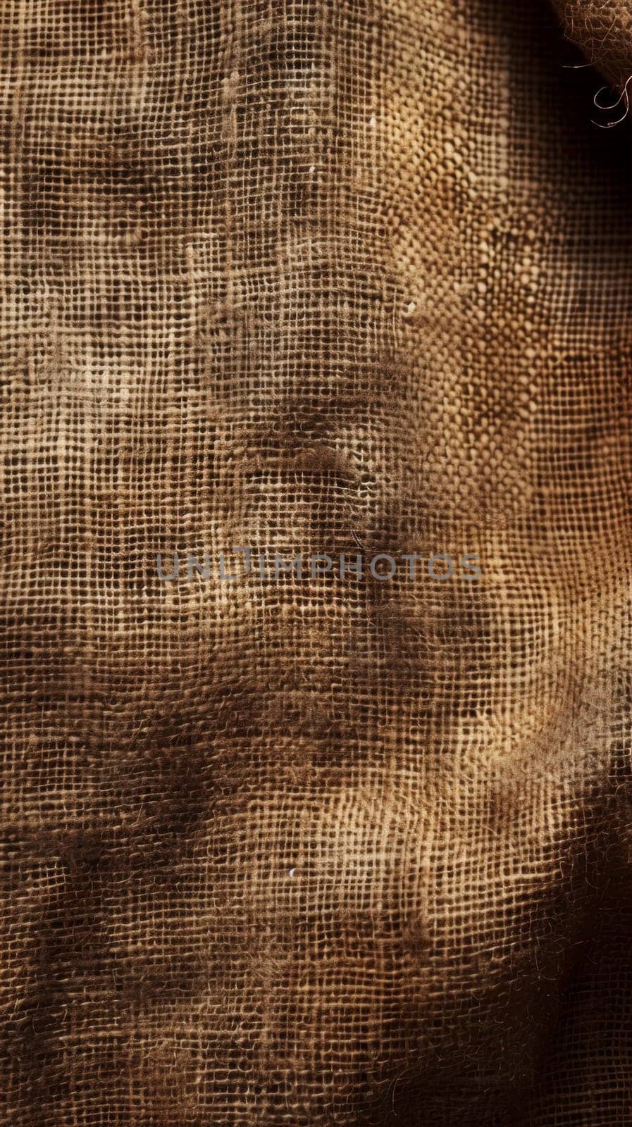 Detailed close-up of the textured surface of burlap fabric, showcasing the natural and rustic weave pattern suitable for background and design elements