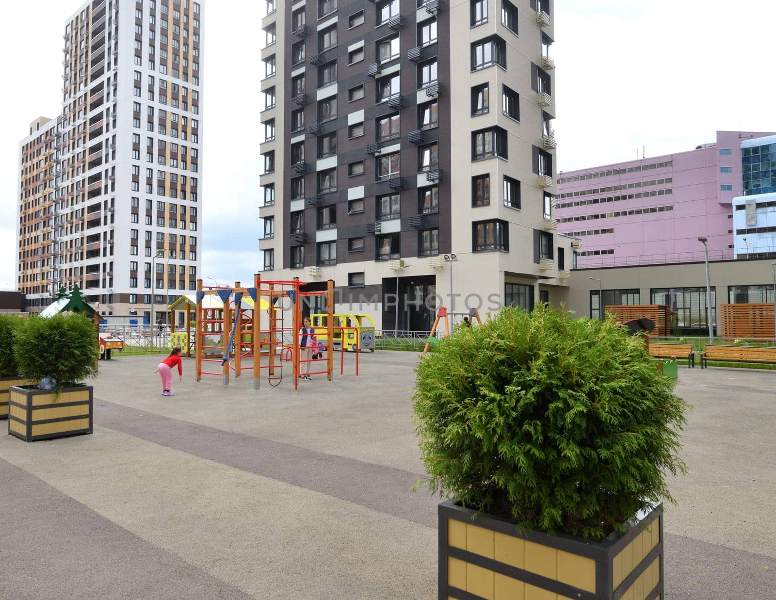 Moscow, Russia - July 21. 2024. Modern urban city style in area of new buildings