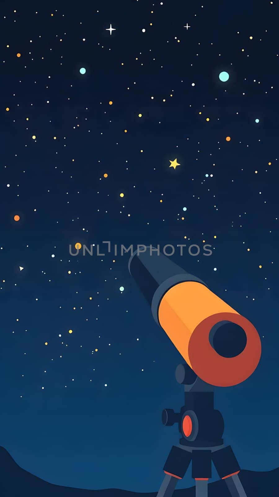 A telescope is pointed toward a vibrant night sky, illuminated by numerous stars. The quiet ambiance invites exploration of the cosmos above.