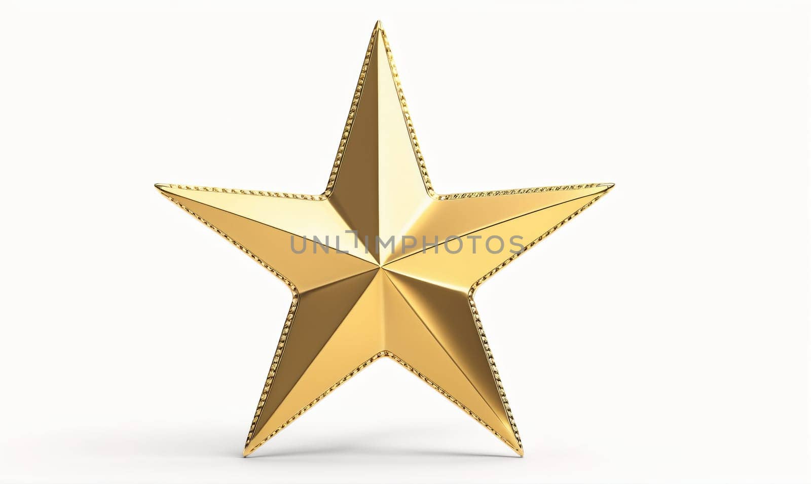 A single, five-pointed star with a beaded border is rendered in gold and set against a white backdrop.